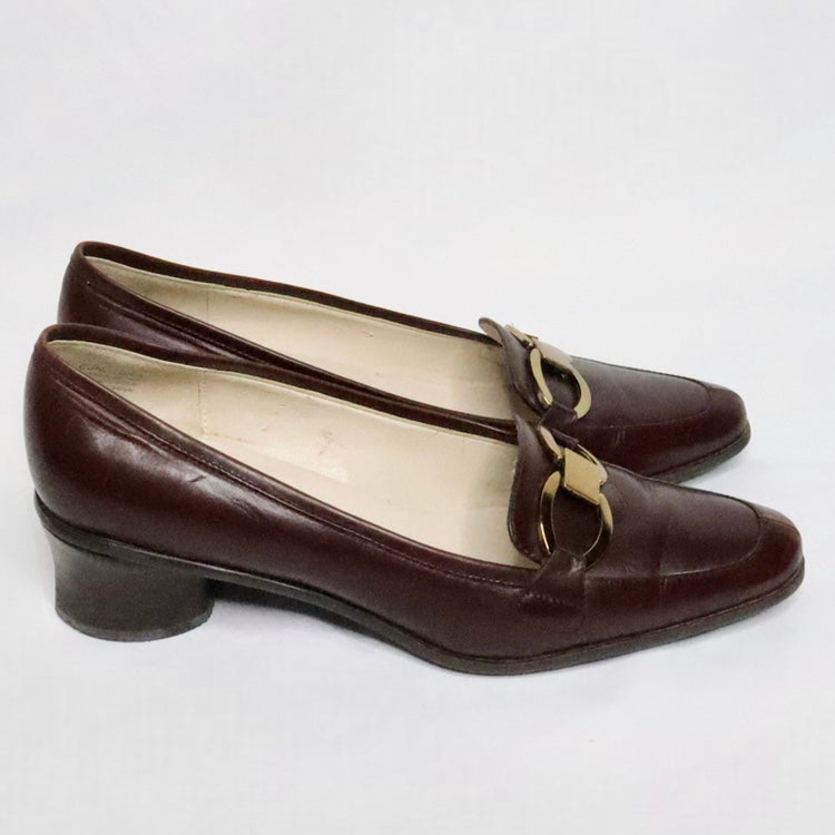 Brown Leather Heeled Loafers (7 US)
