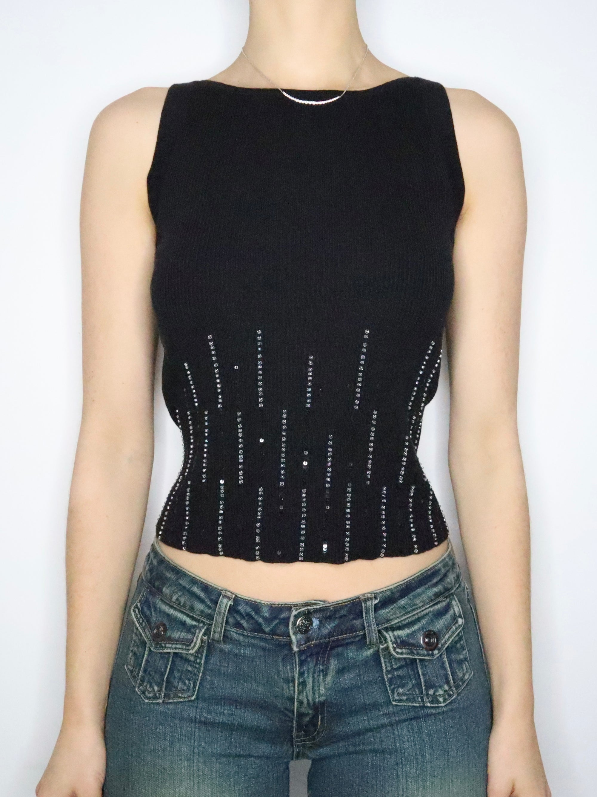 Black Beaded Tank Top (Small) 