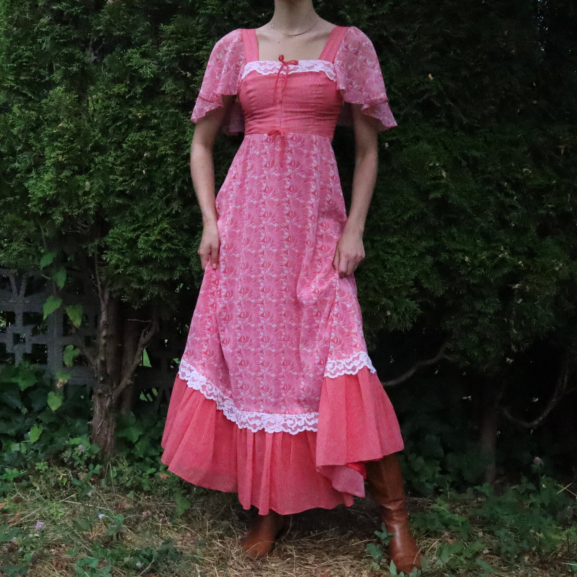 Red Pinstripe Prairie Dress (XS)