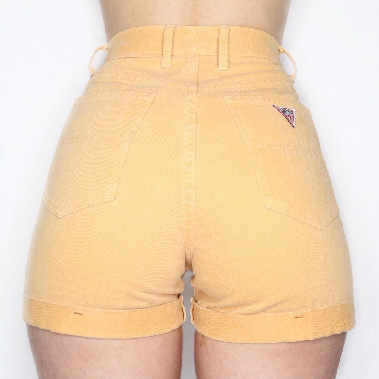 Vintage 80s Cantaloupe Light Orange High Waisted Guess Denim Shorts