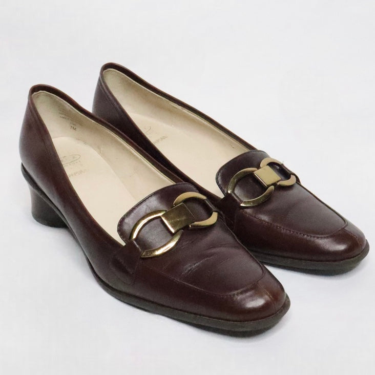 Brown Leather Heeled Loafers (7 US)