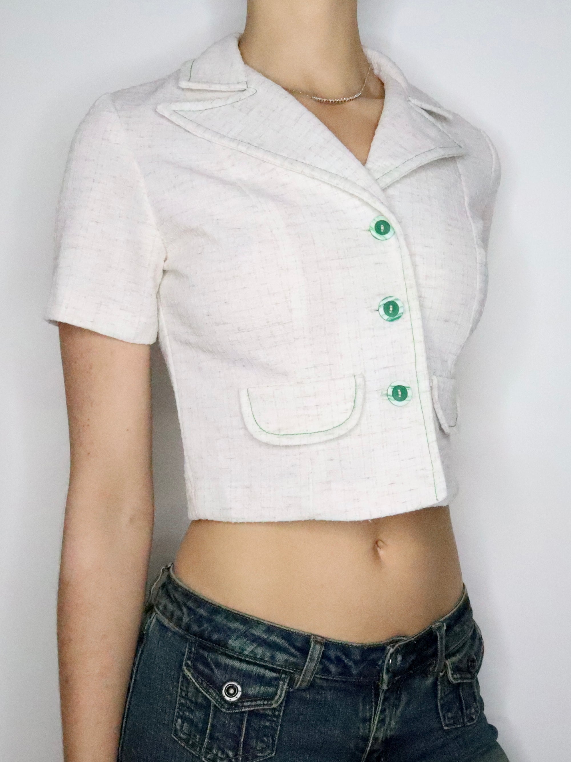 Cropped Off White Blouse (XS-S) 