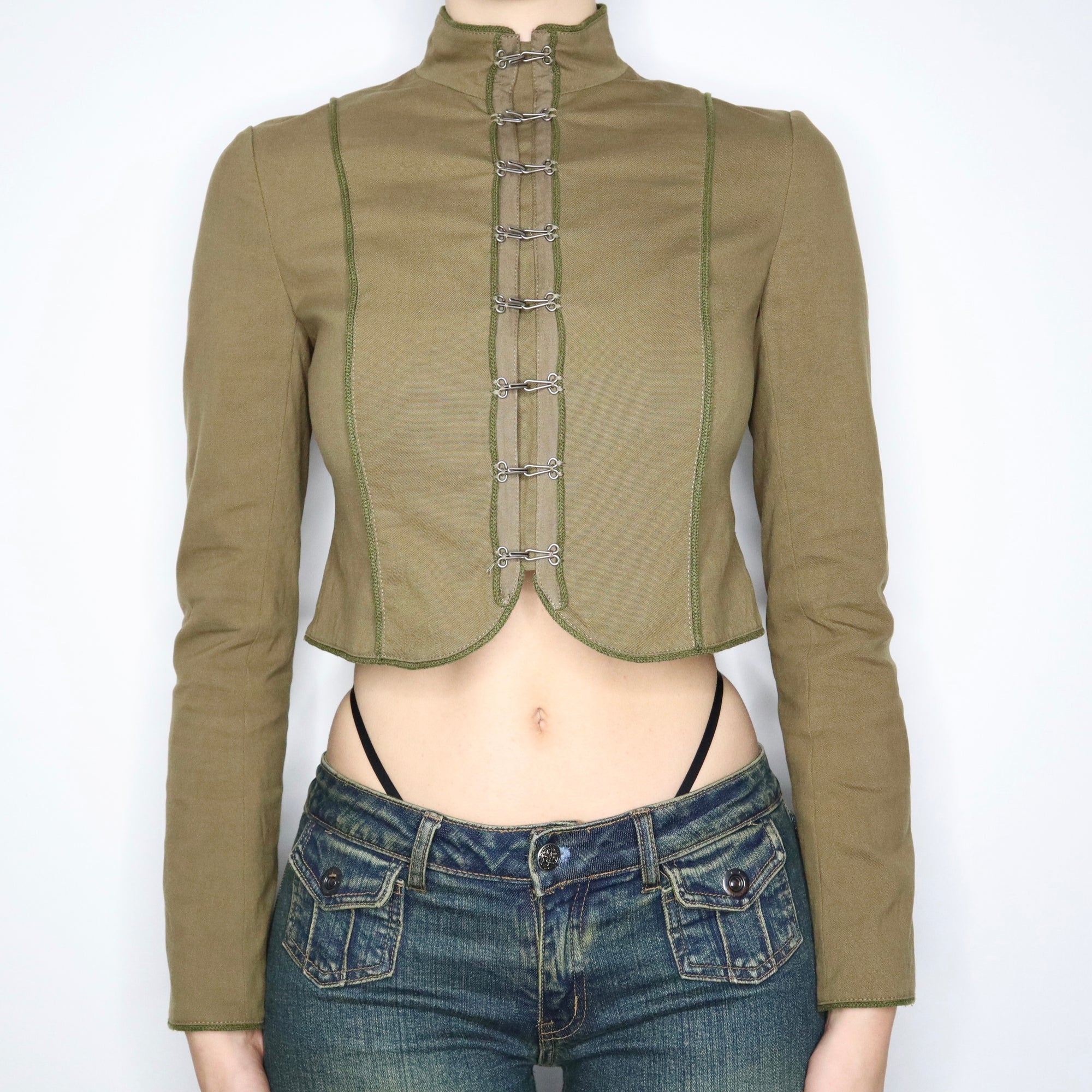 Vintage Early 2000s Olive Green Cropped Jacket
