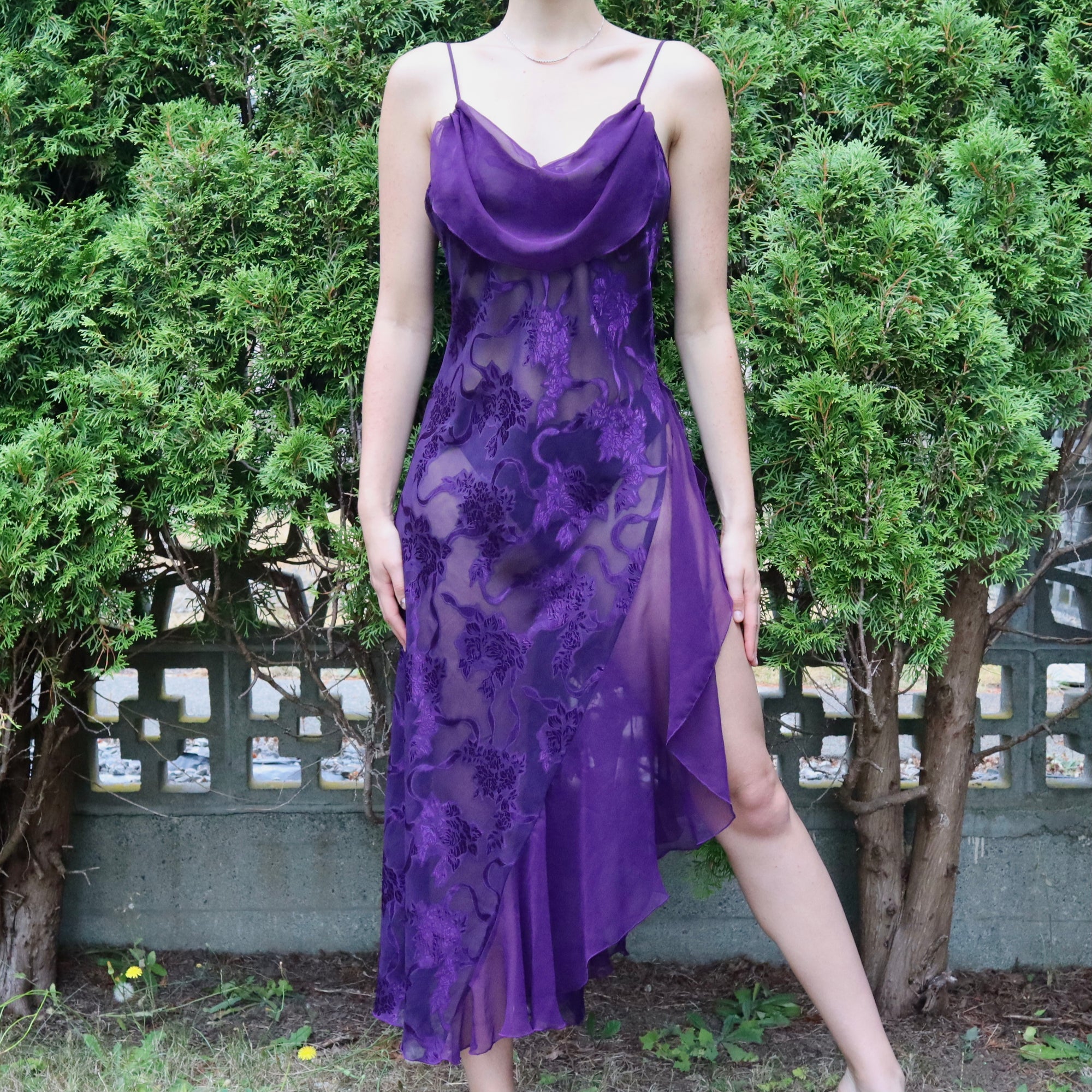 Vintage 90s Eggplant Floral Chiffon Slip Dress - Imber Vintage Vintage 90s Eggplant Floral Chiffon Slip Dress - Imber Vintage