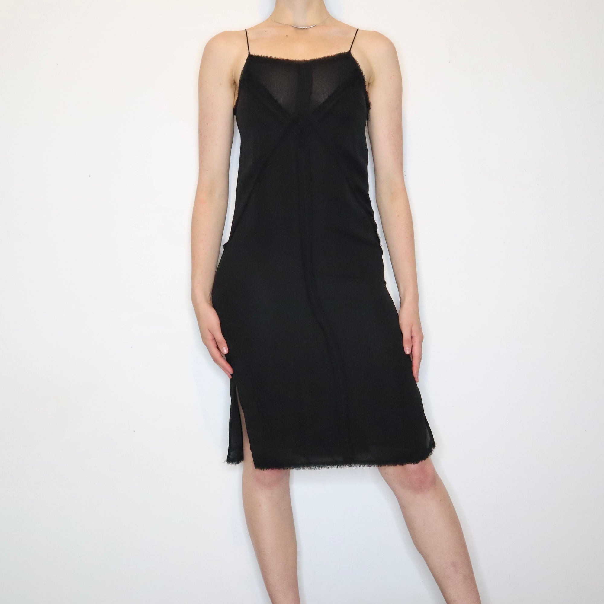 Black Silk Midi Dress (XS)