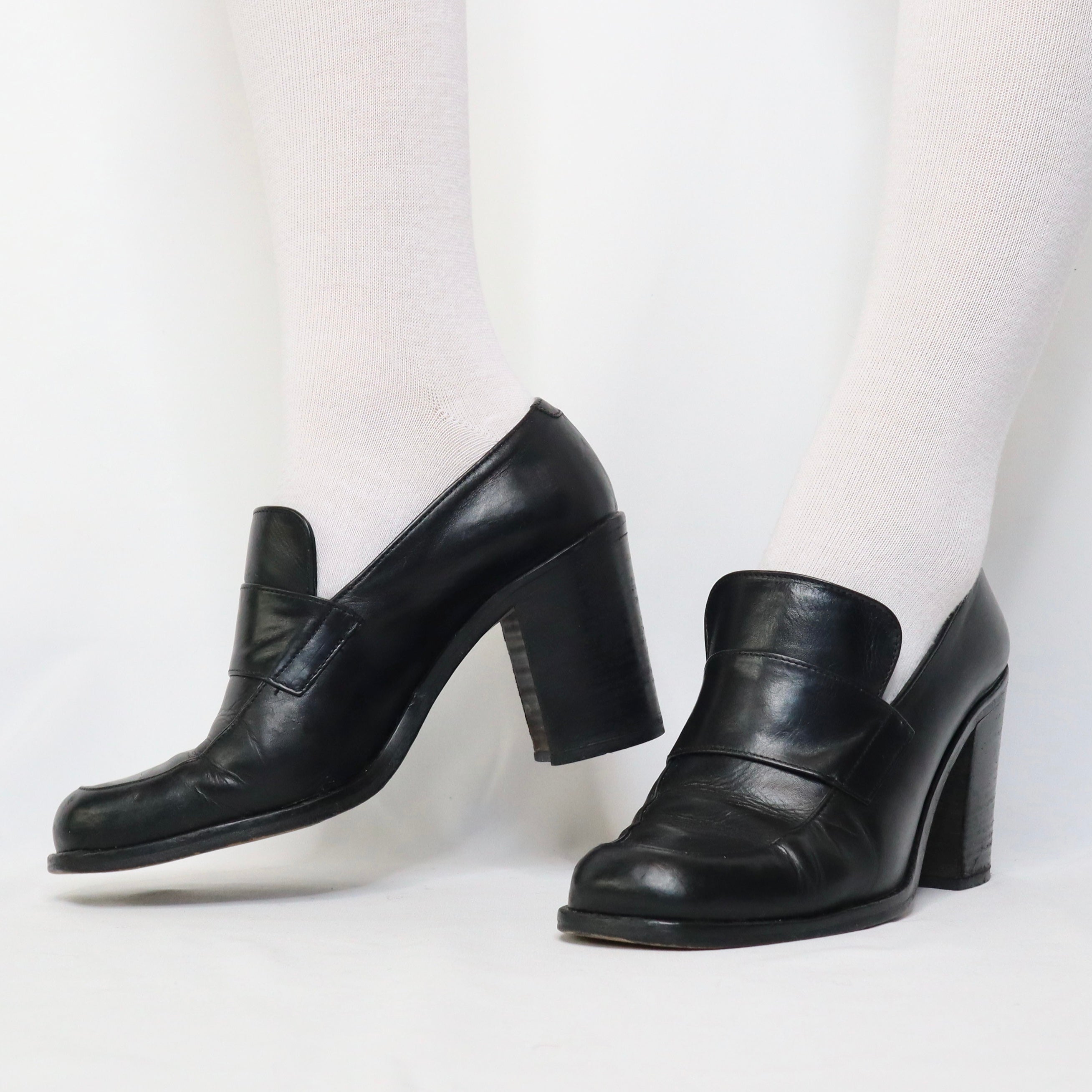 lammelse otte diagonal Black Heeled Loafers - Imber Vintage