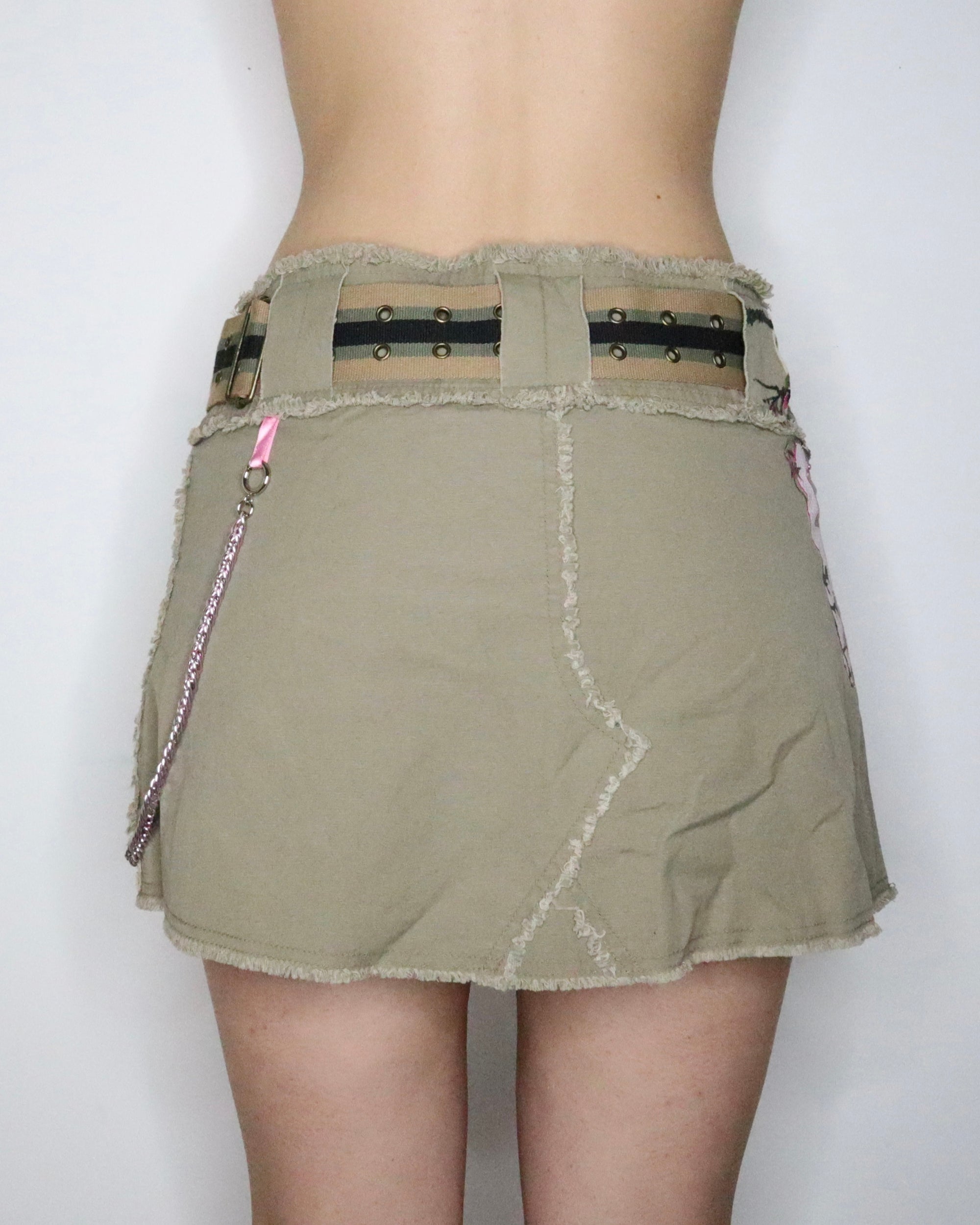 Khaki Belted Mini Skirt (Small) 
