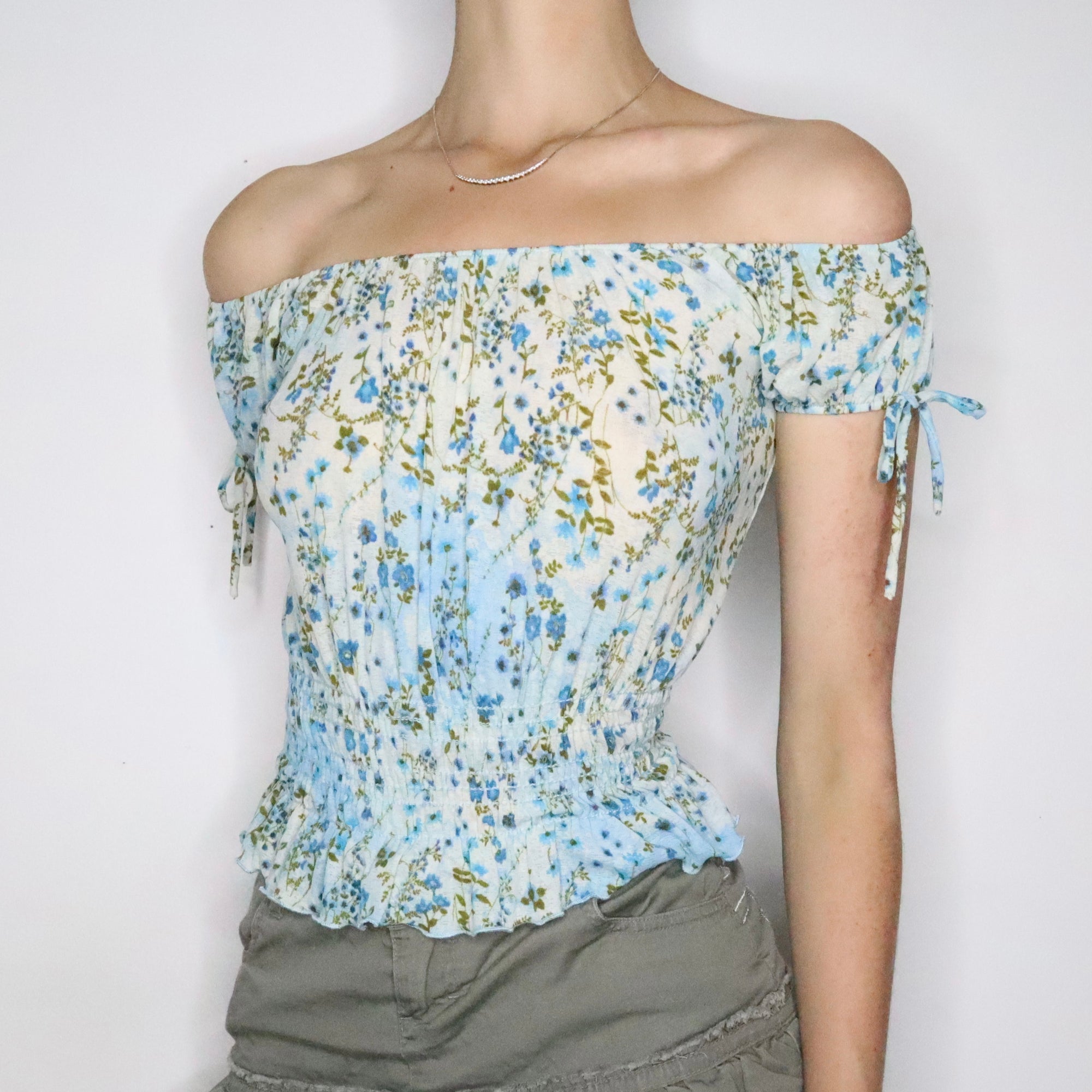 Baby Blue Floral Mesh Top (XS-S) - Imber Vintage
