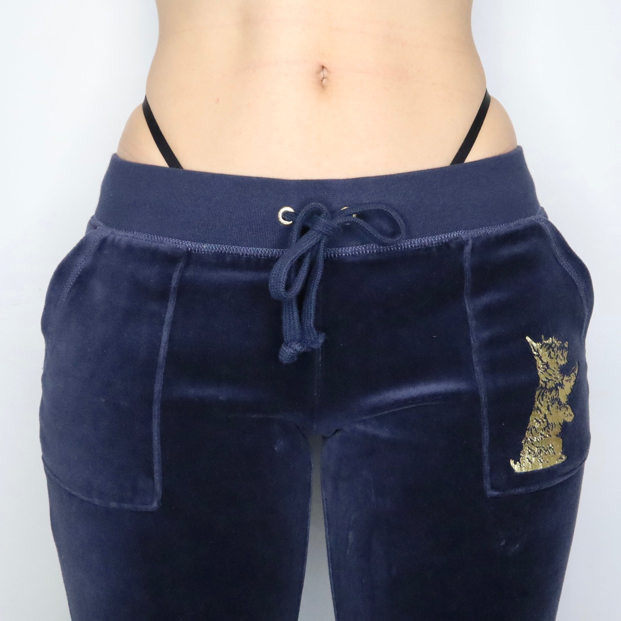 Vintage Mid 2000s Juicy Couture Navy Velour Track Pants - Imber
