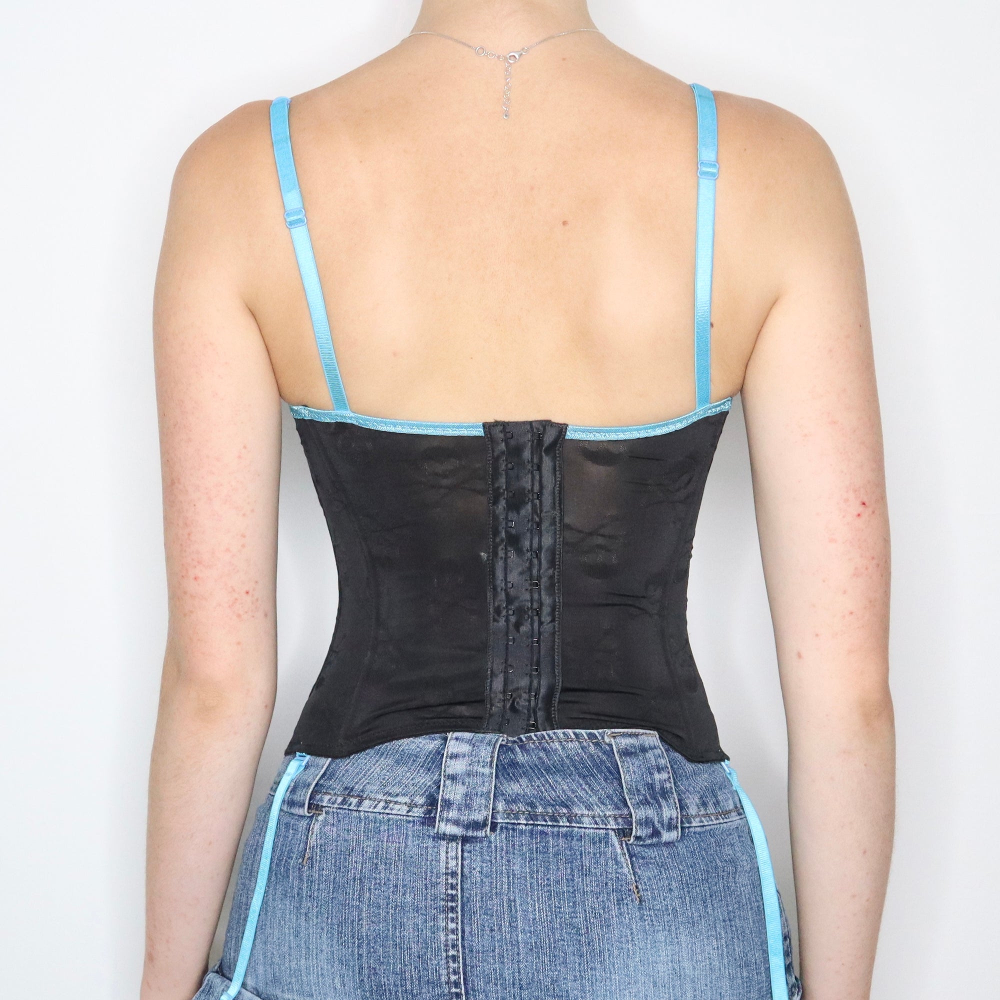 Vintage Early 2000s Morbid Threads Black and Blue Satin Corset