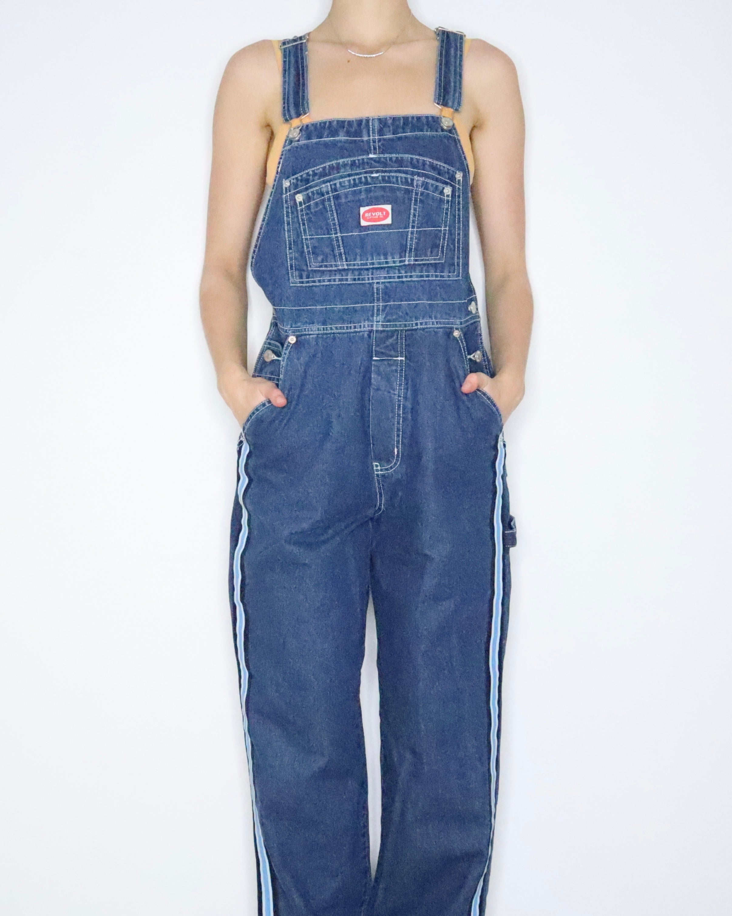  Five Brother Fleece-Lined Denim Bib Overalls, Small