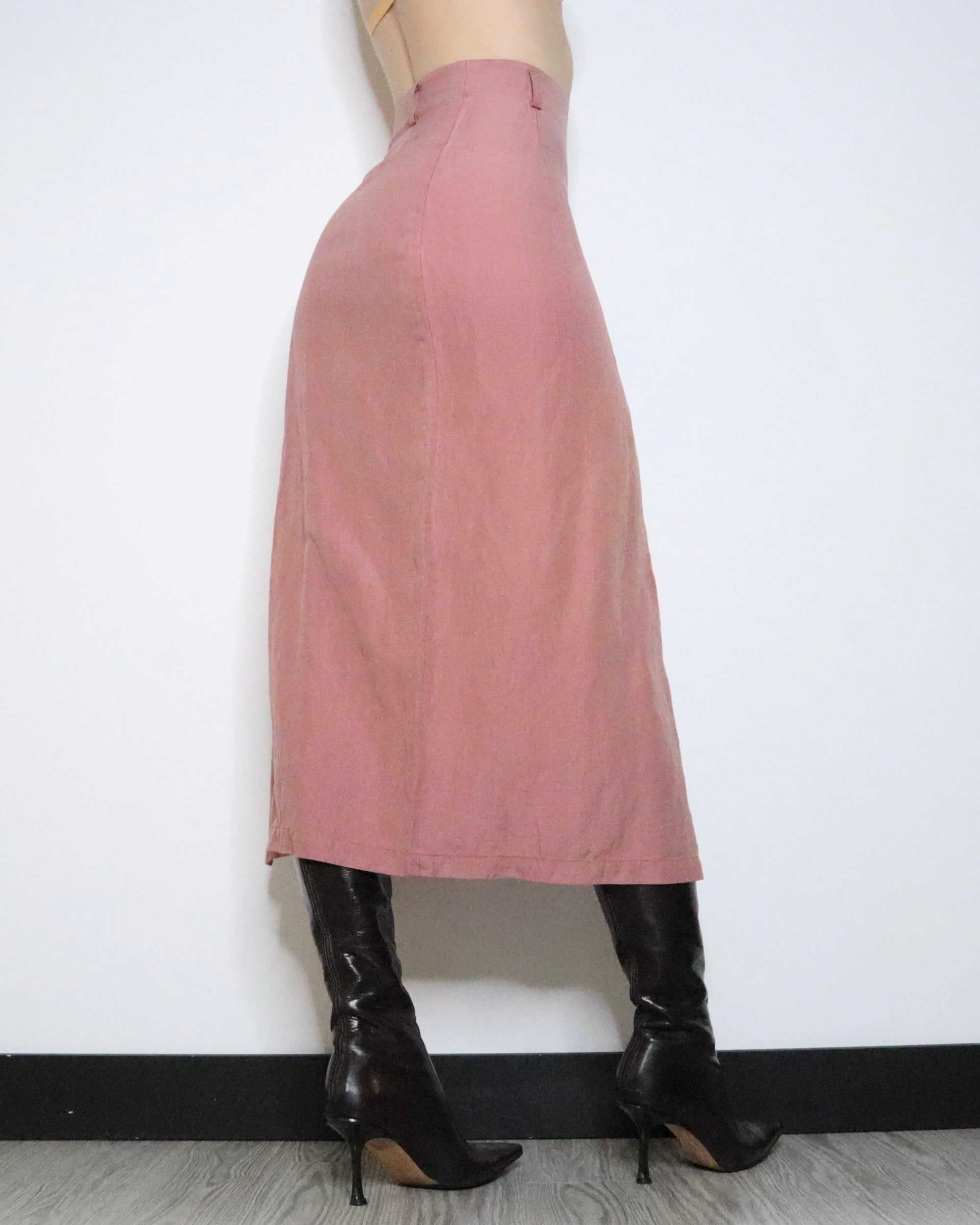 Pink Silk Slit Skirt (Small) 