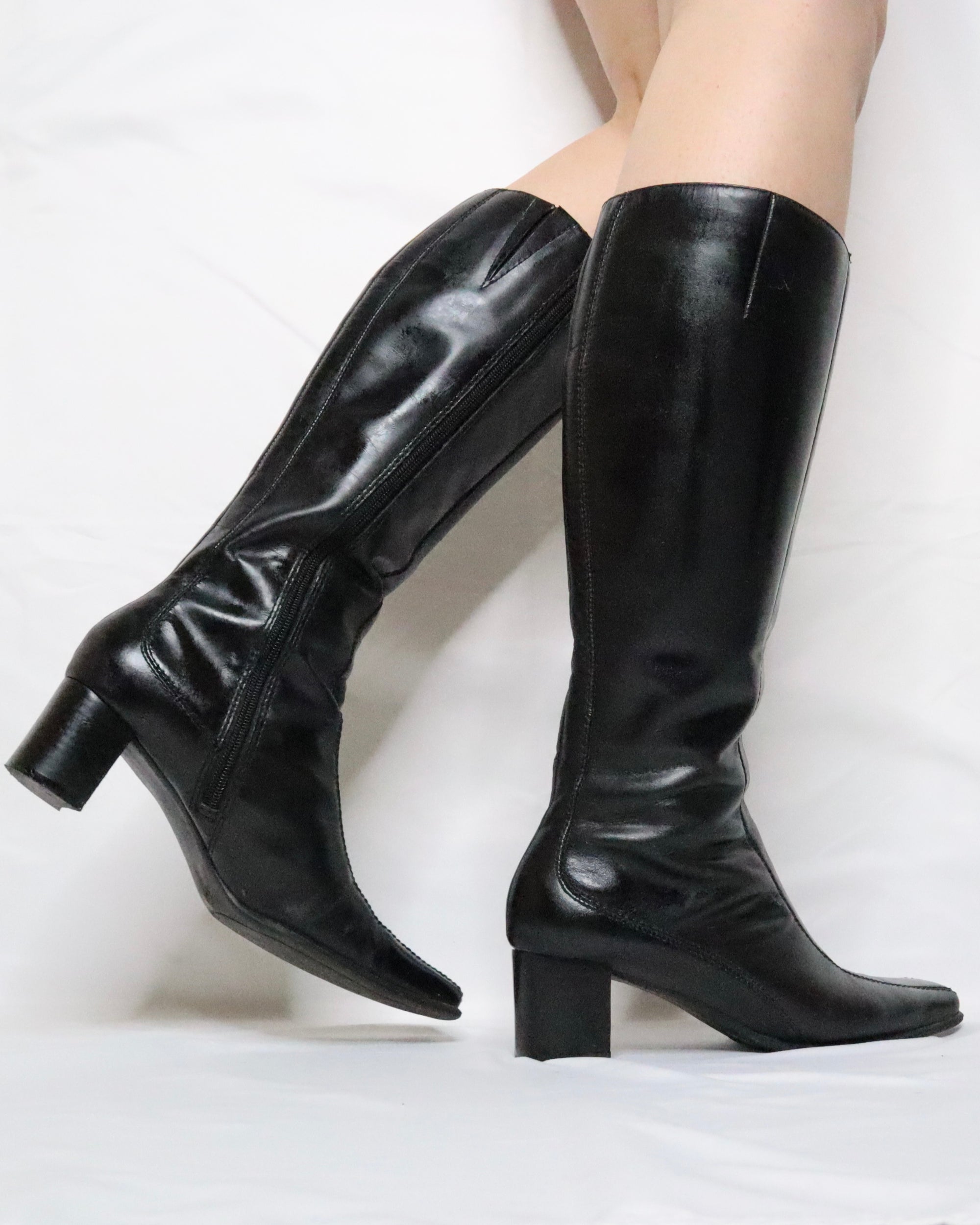 Black Knee High Leather Boots (8 US) 
