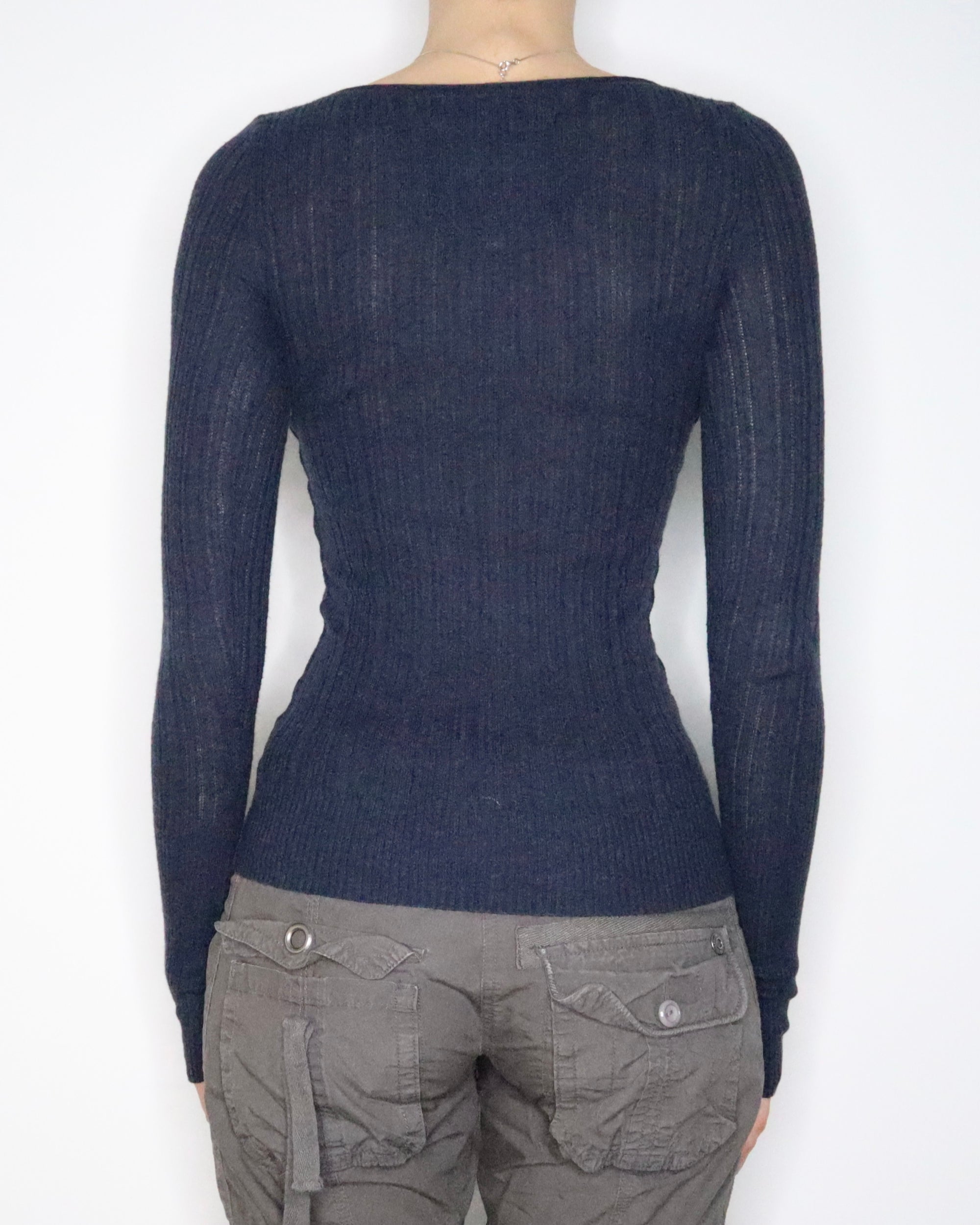 Navy Long Sleeve Henley Top (XS-S) 