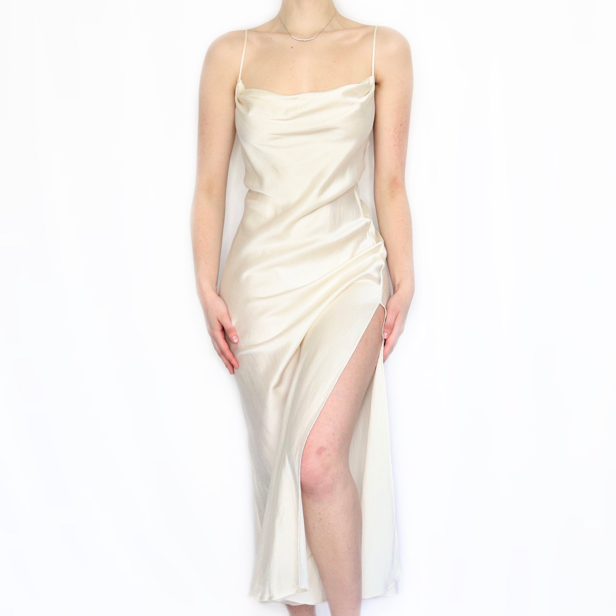 Vintage Late 90s Victoria's Secret Soft Cream Silk Cowl Neck Gown - Imber Vintage Vintage Late 90s Victoria's Secret Soft Cream Silk Cowl Neck Gown - Imber Vintage