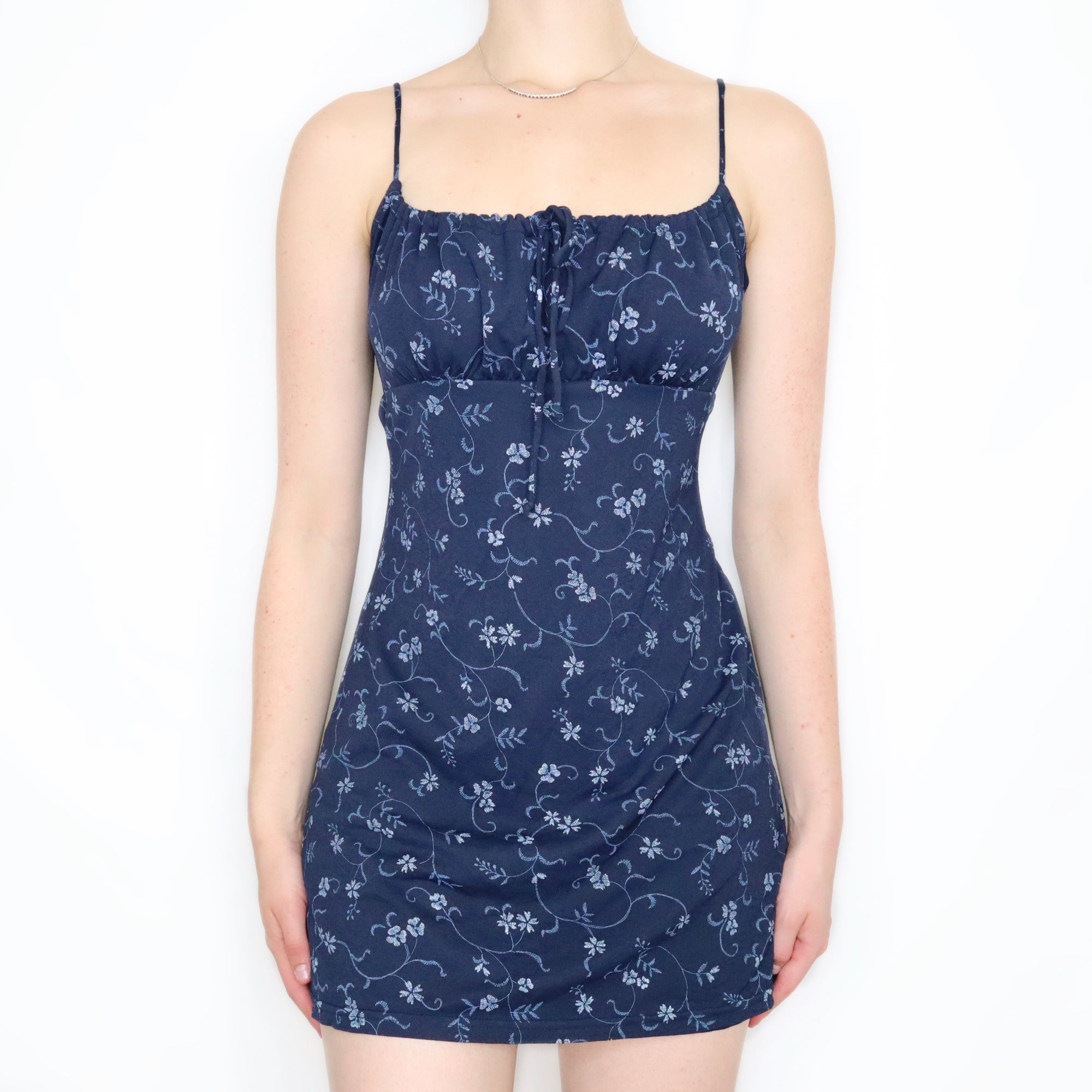Vintage Y2K Navy Milkmaid Mesh Mini Dress