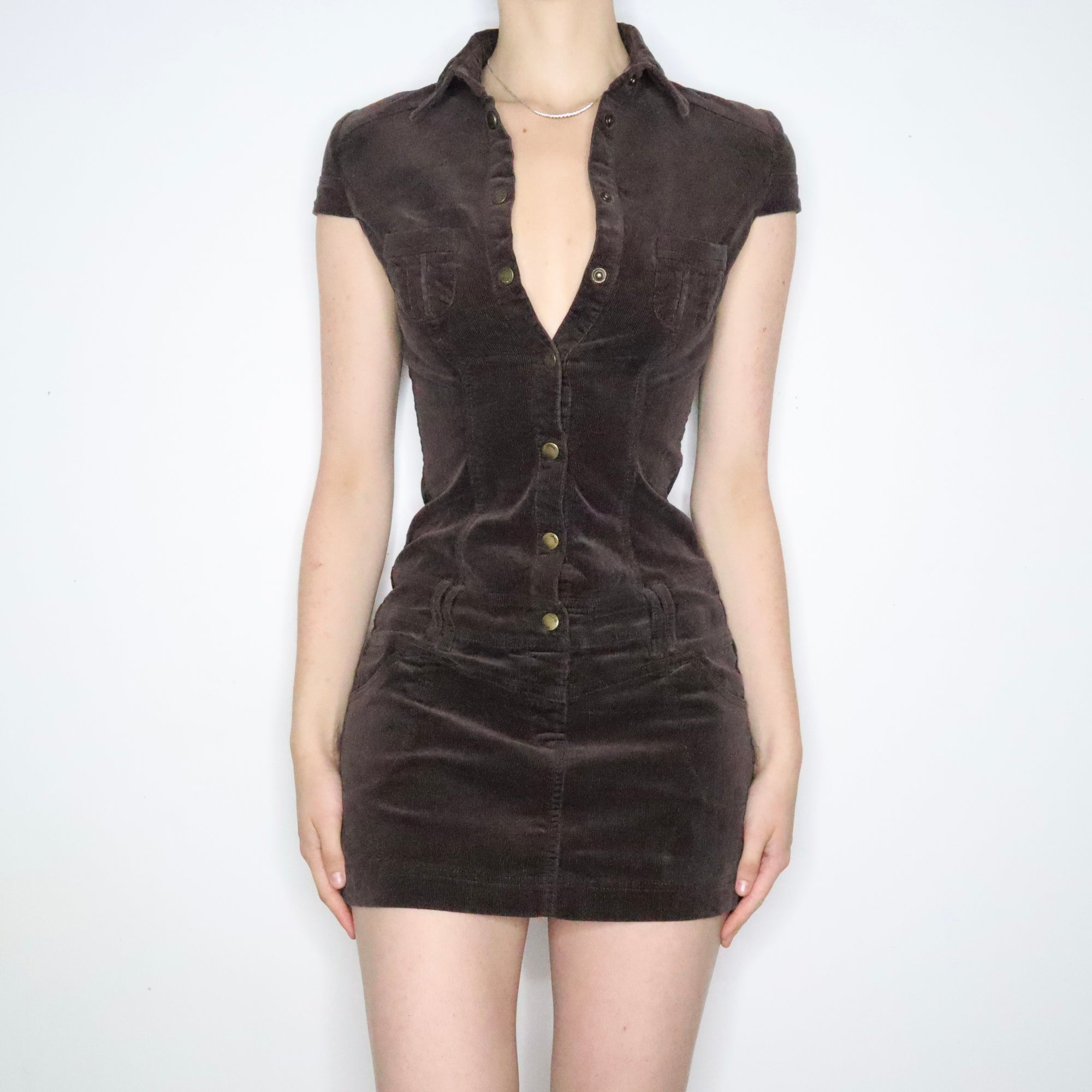 Brown Corduroy Mini Dress