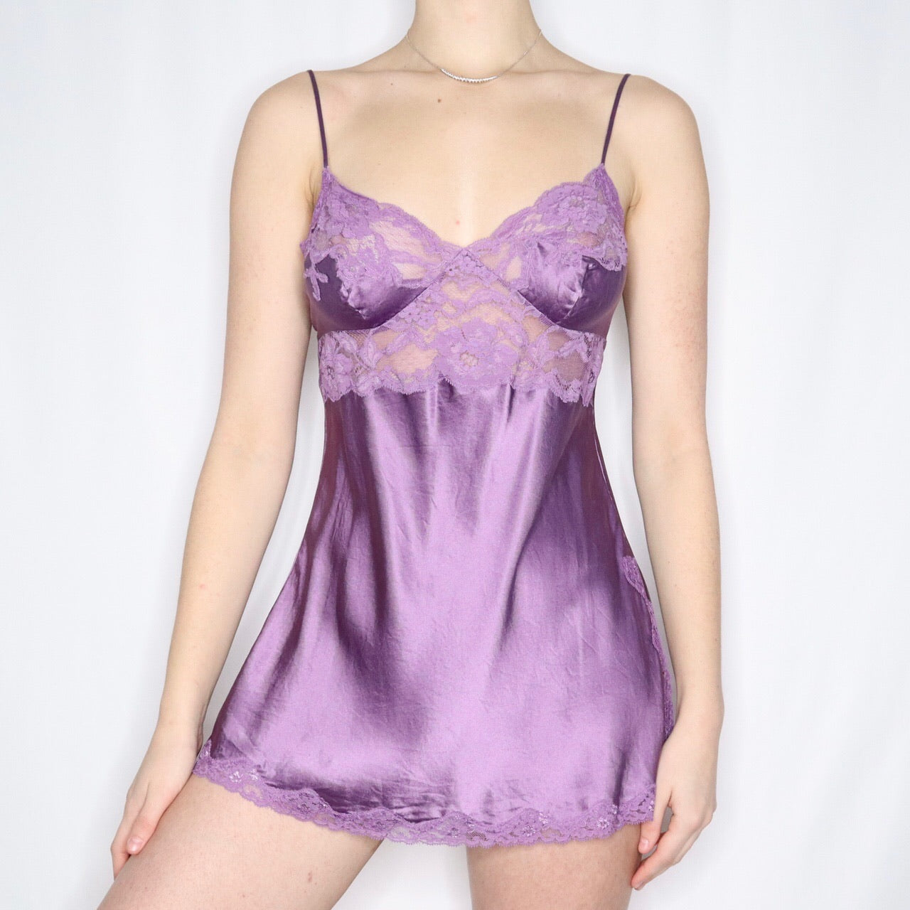 Early 2000s Victoria's Secret Amethyst Purple Silk and Lace Slip Mini Dress