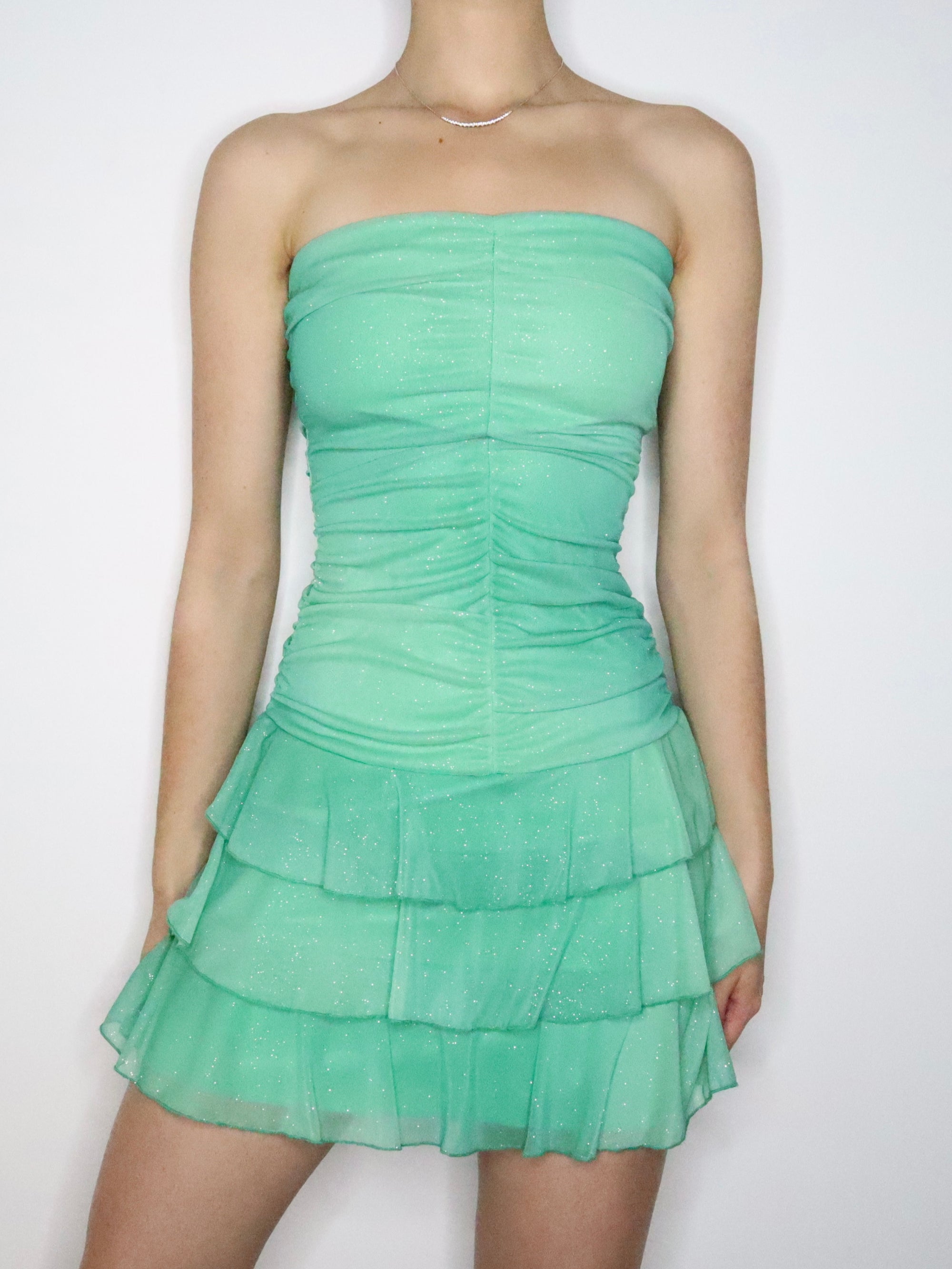 Green Glitter Mesh Mini Dress (Small) 