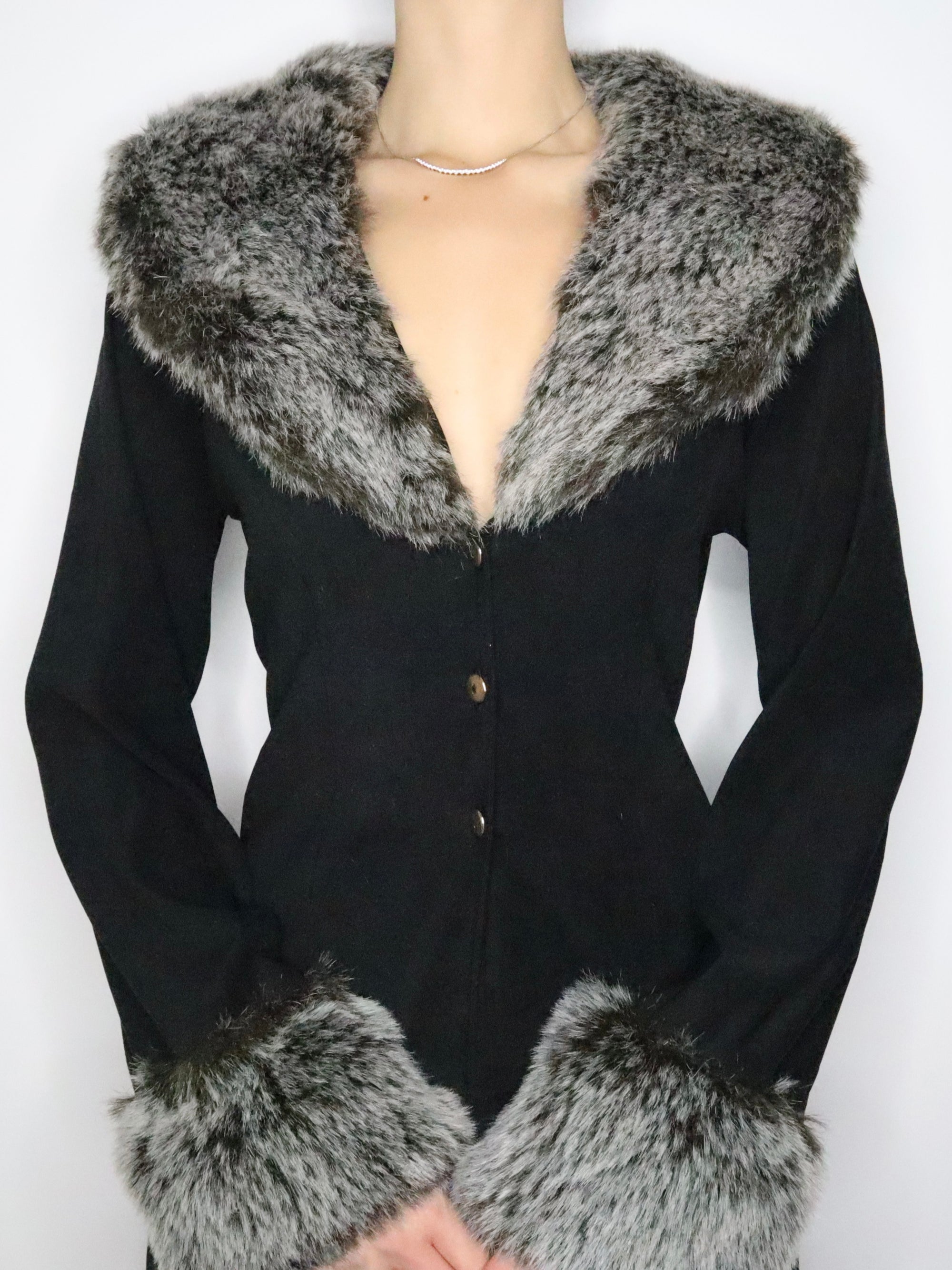 Black Faux Fur Trim Duster (M-L) 