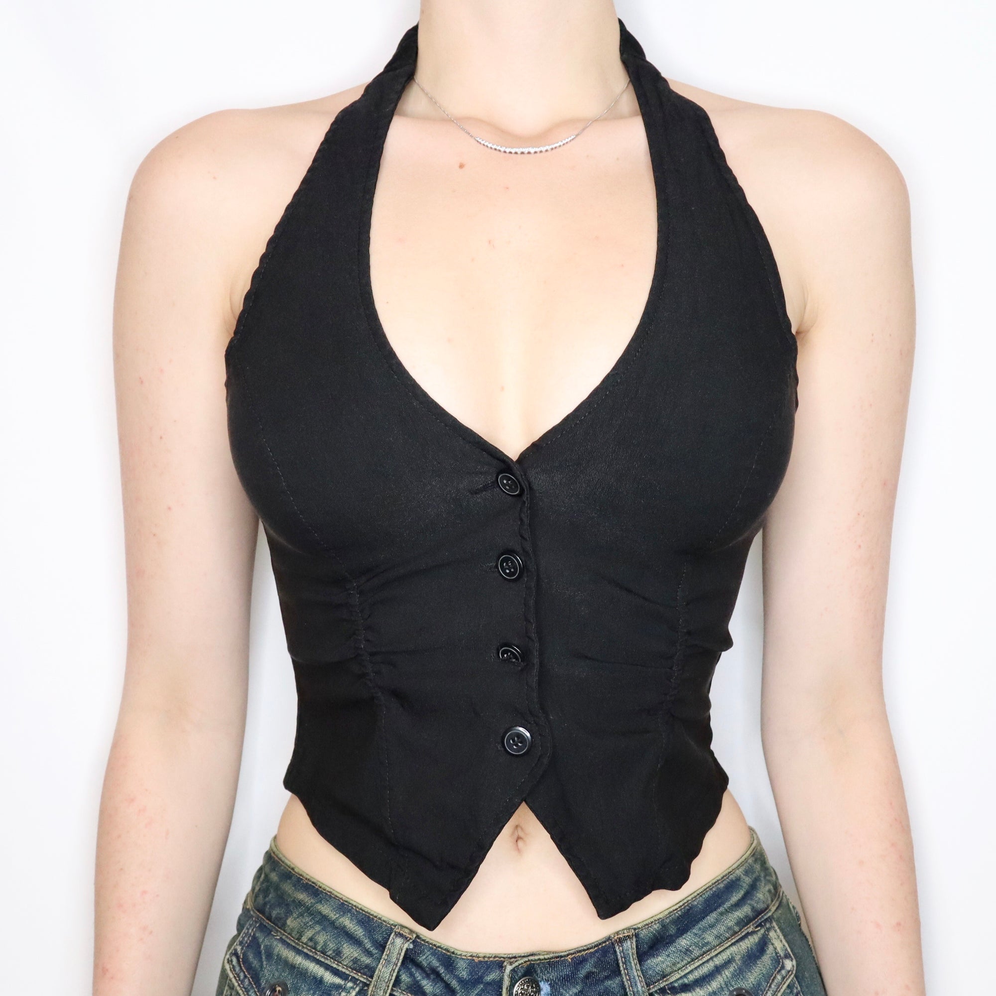 Vintage Early 2000s Stretchy Black Waistcoat Halter Top