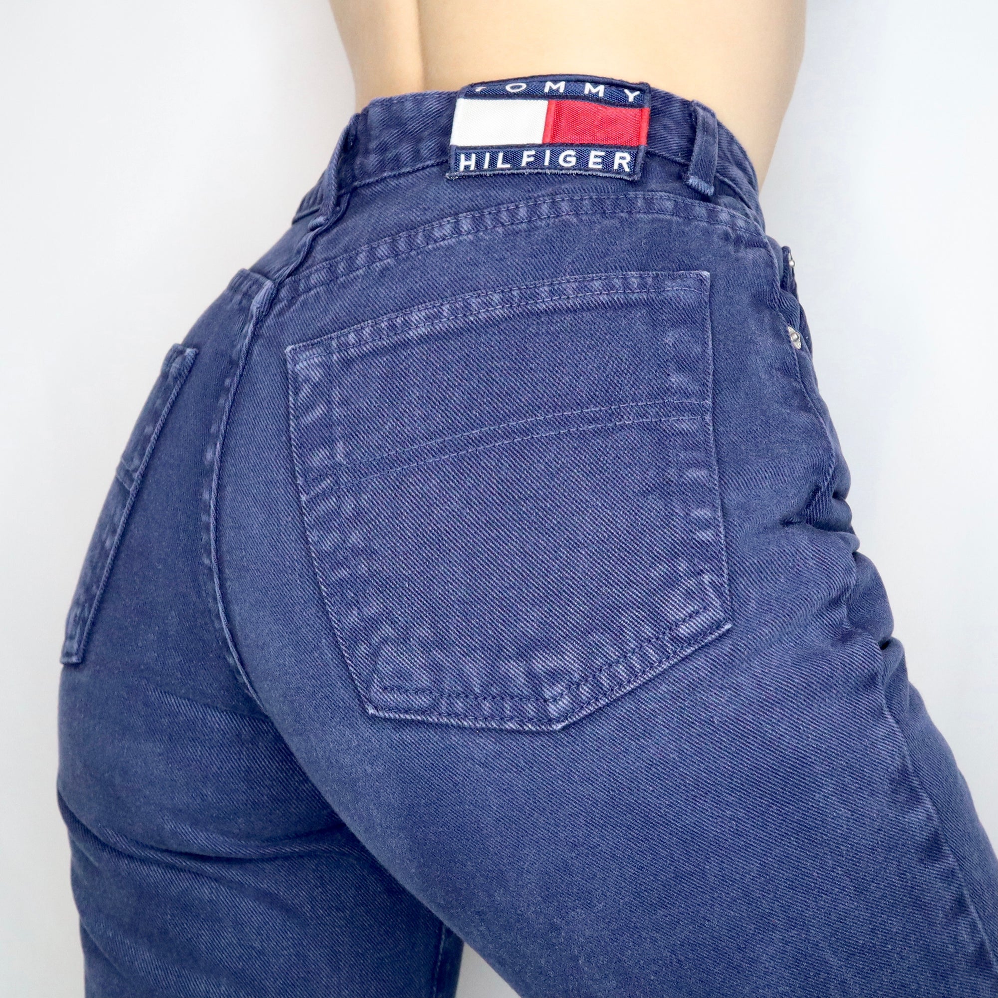 Vintage 90s Tommy Hilfiger High Waisted Navy Tapered Leg Jeans