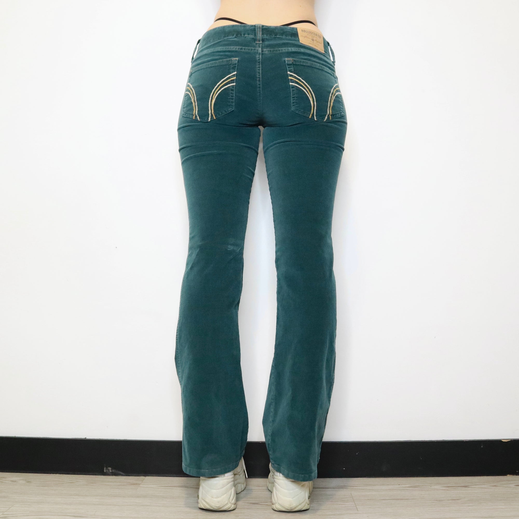 Vintage Early 2000s Low Rise Teal Velvet Flare Pants