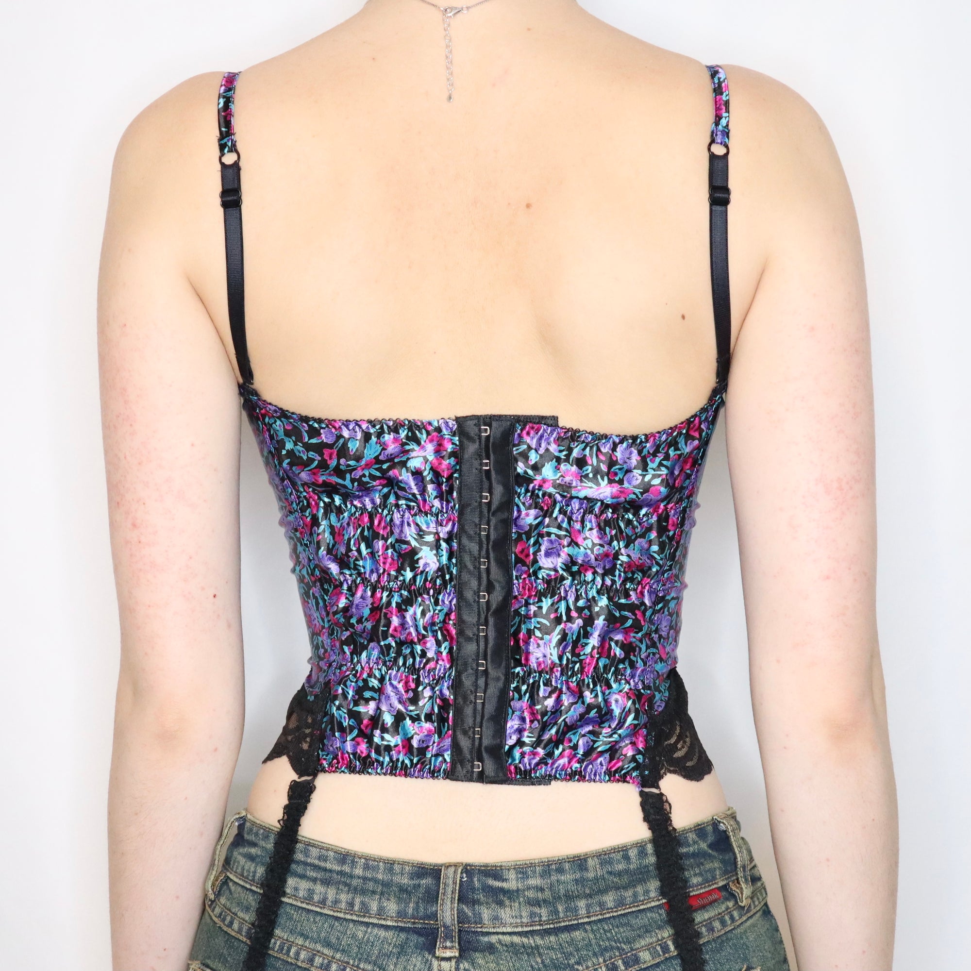 Vintage 80s Floral Satin and Lace Corset - Imber Vintage