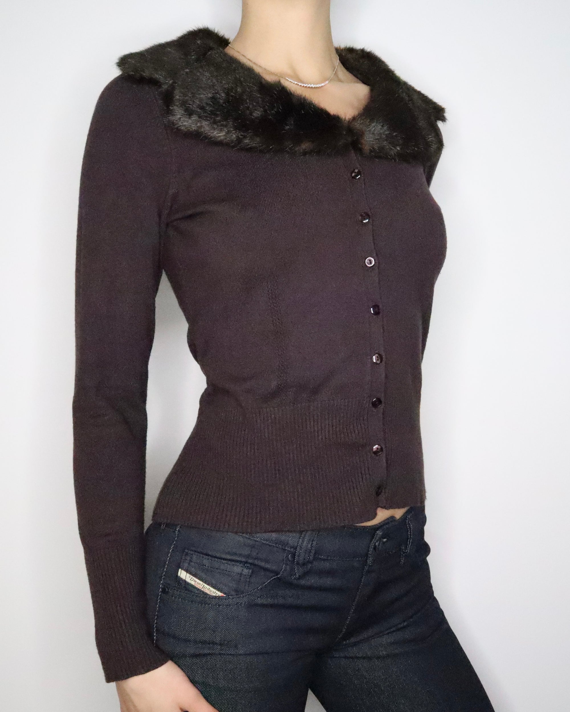 Brown Fur Collar Cardigan (Medium) 