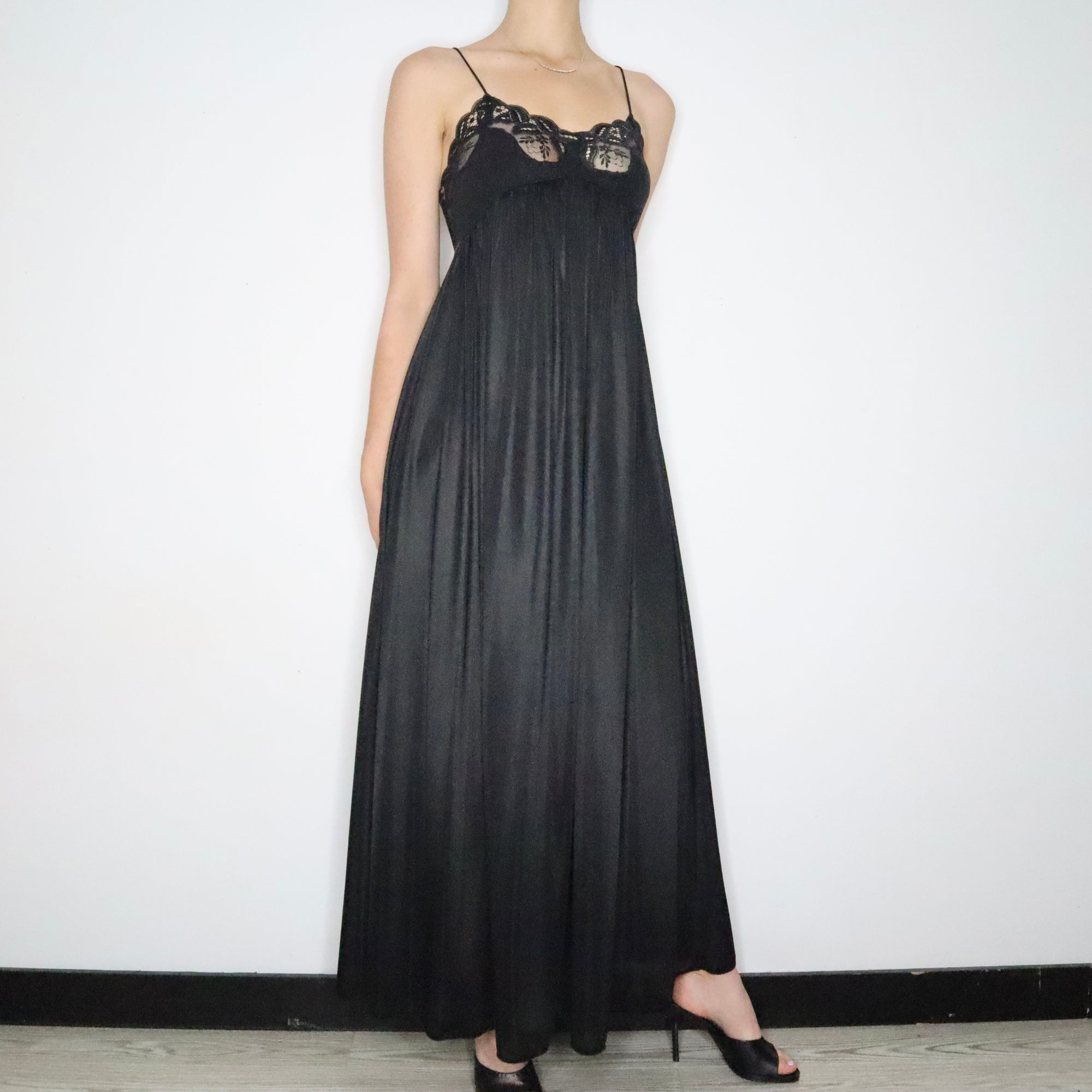 Black Empire Waist Nightgown (Small) - Imber Vintage Black Empire Waist Nightgown (Small) - Imber Vintage