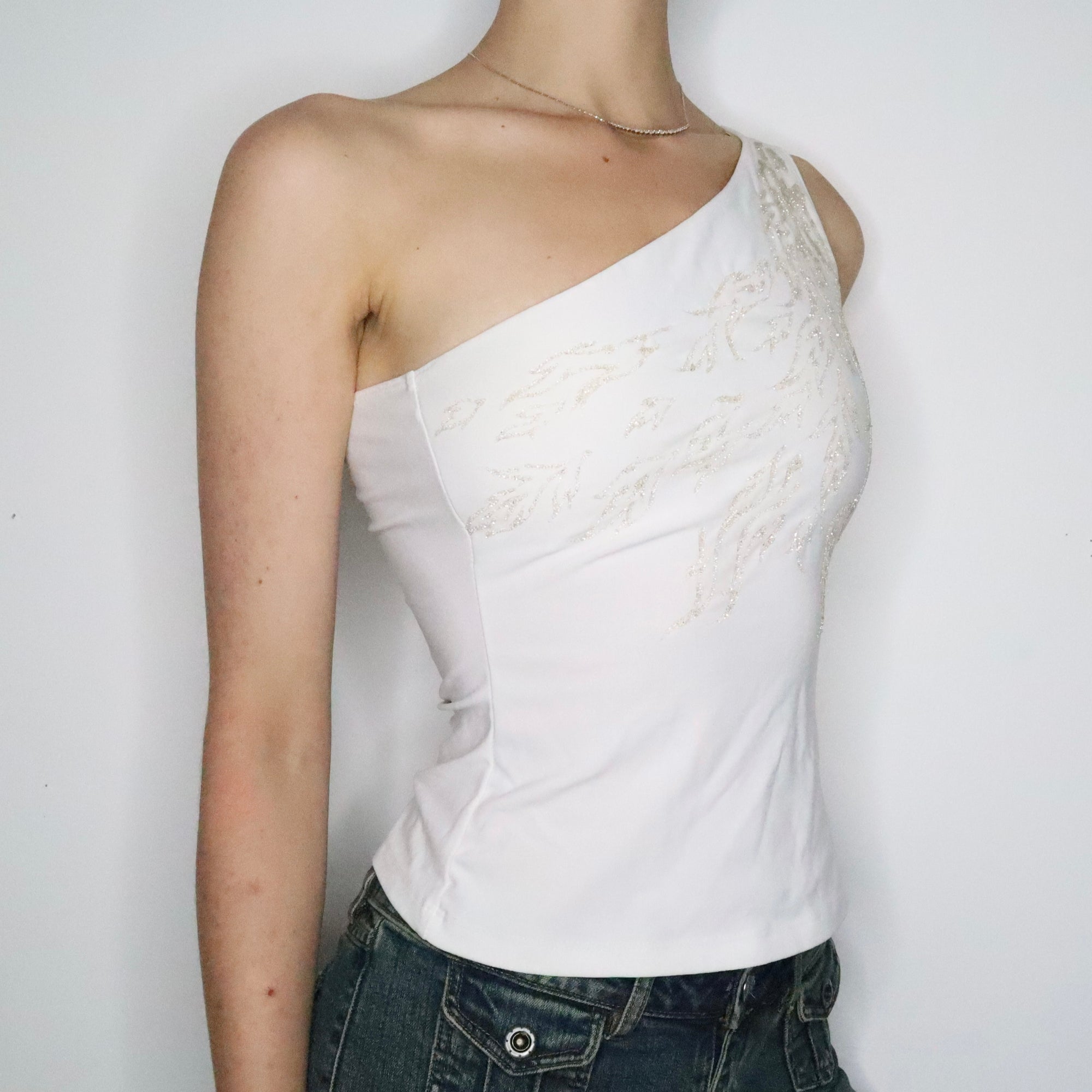 White Flames One Shoulder Top (Small)