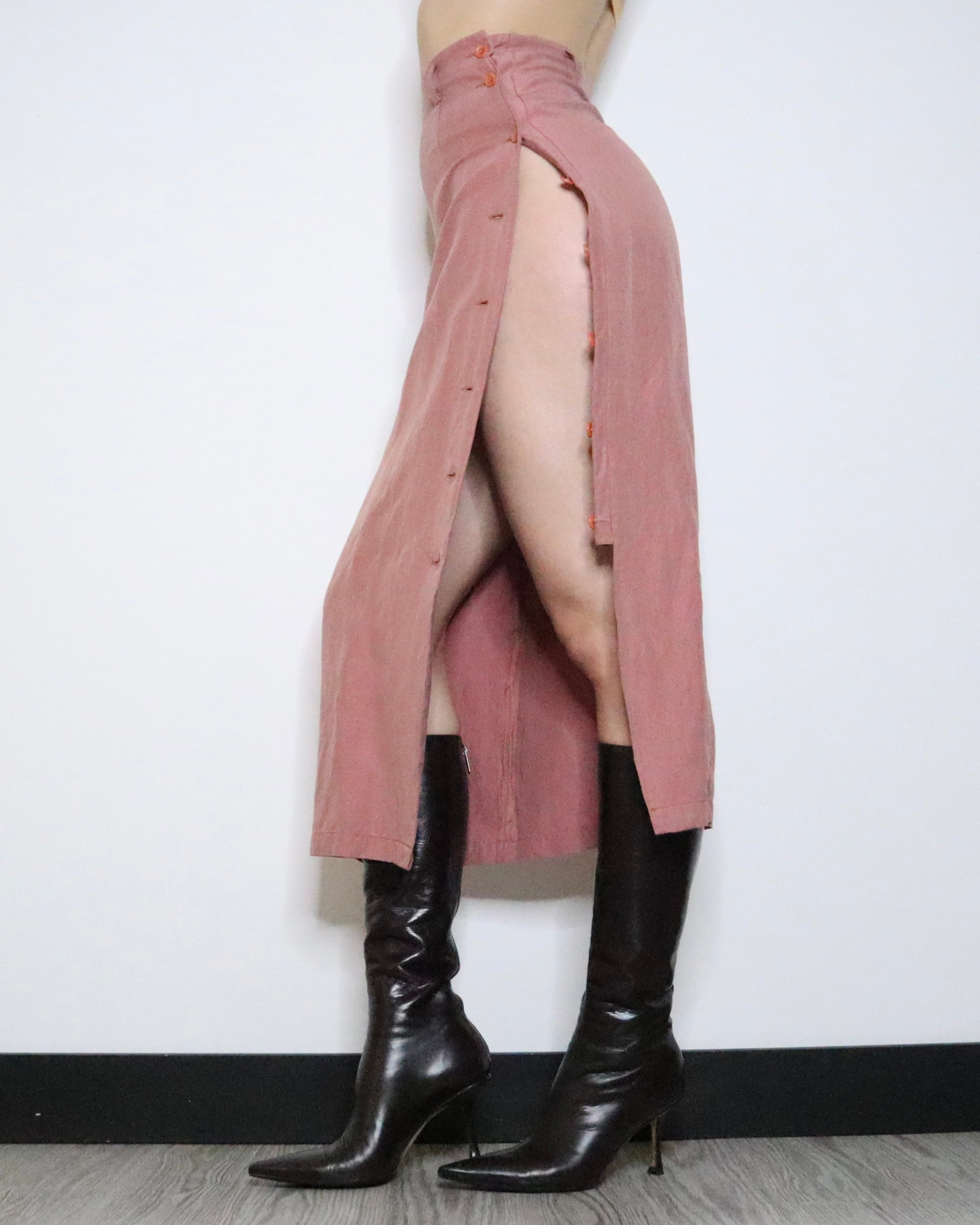 Pink Silk Slit Skirt (Small) 