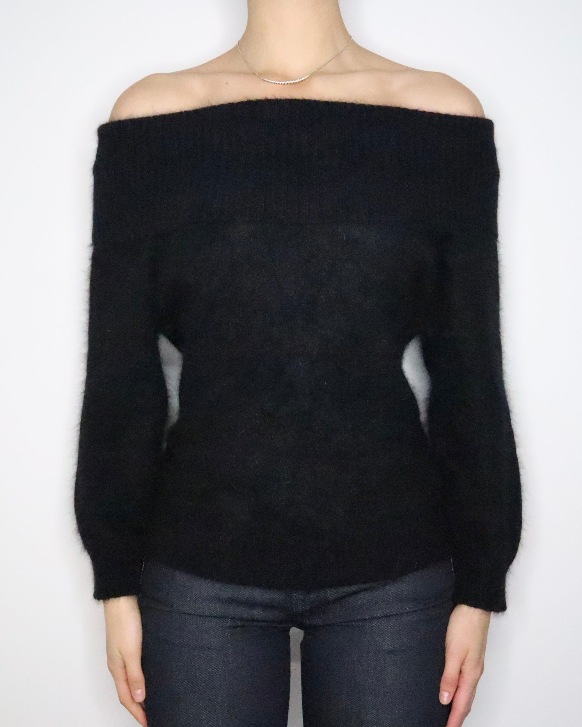 Fuzzy Black Off The Shoulder Sweater (M-L) 