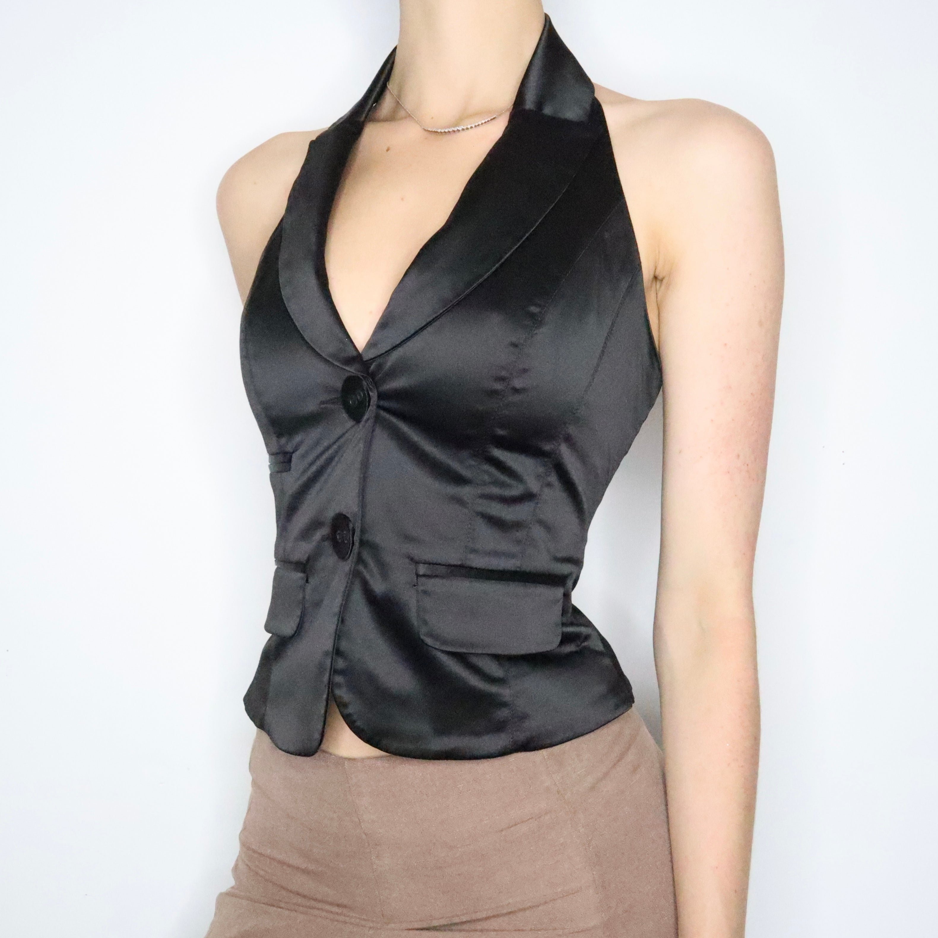 Retro Printed Backless Halter Vest