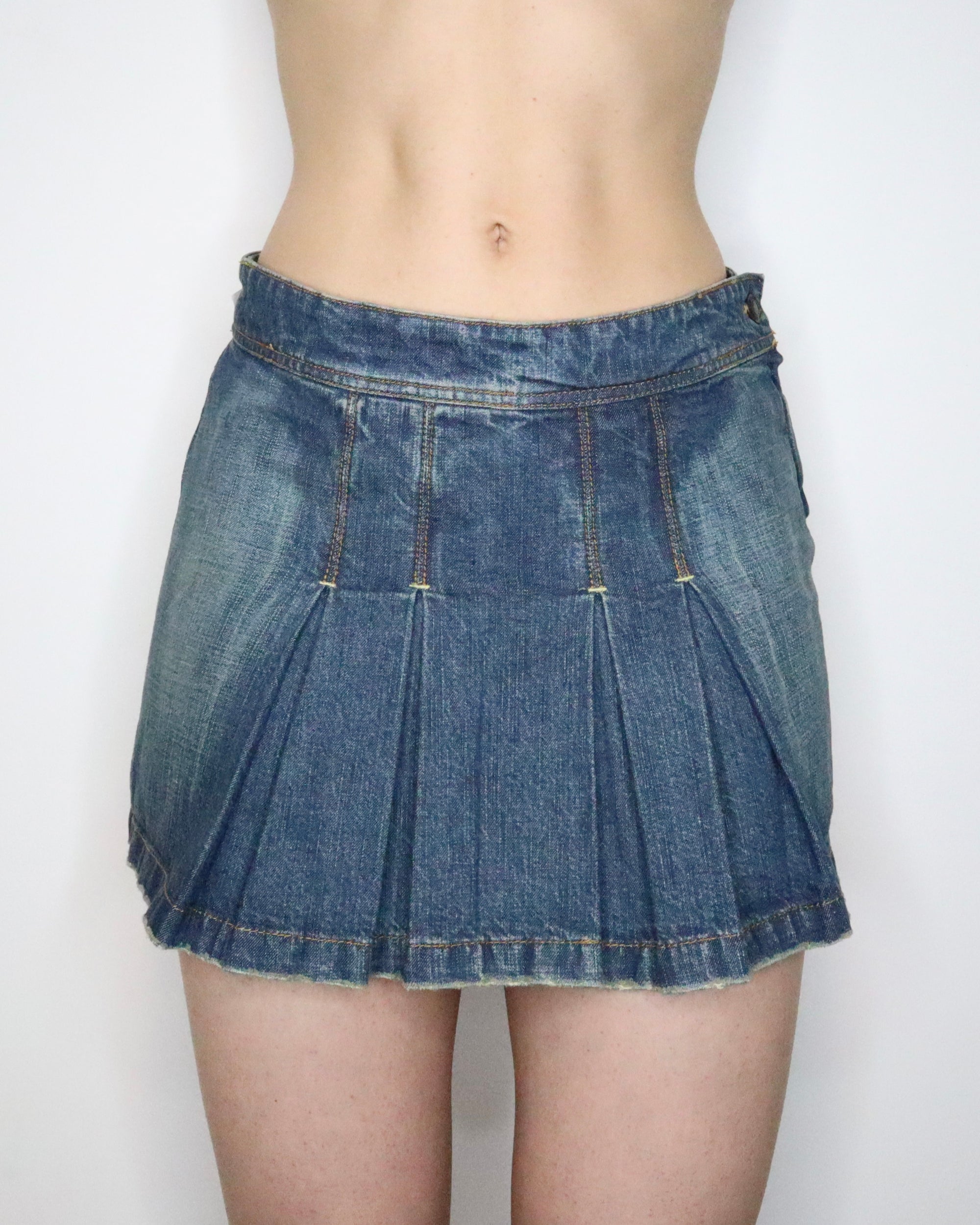 Pleated Denim Mini Skirt (XS) 