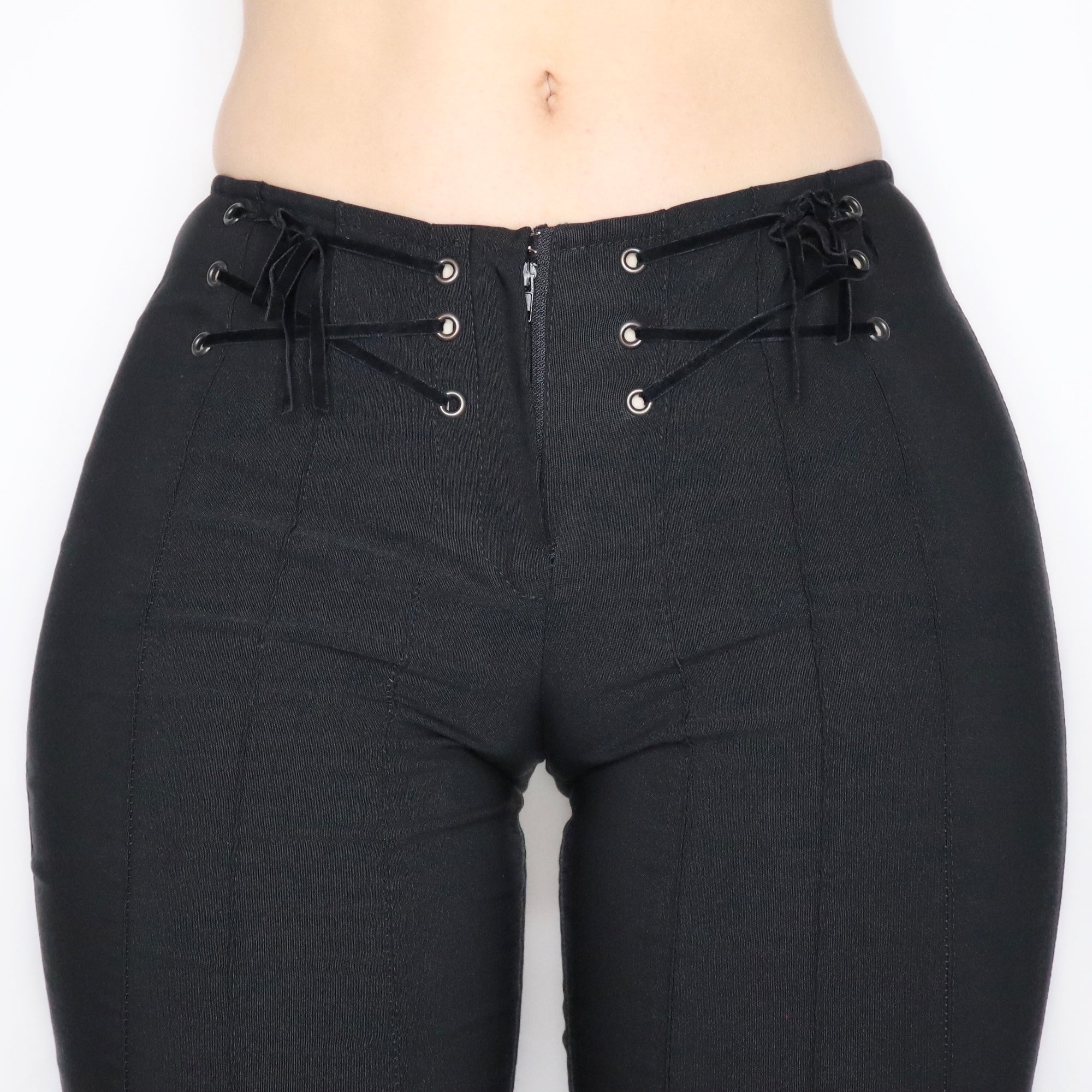 Vintage Y2K Lace Up Black Flare Pants