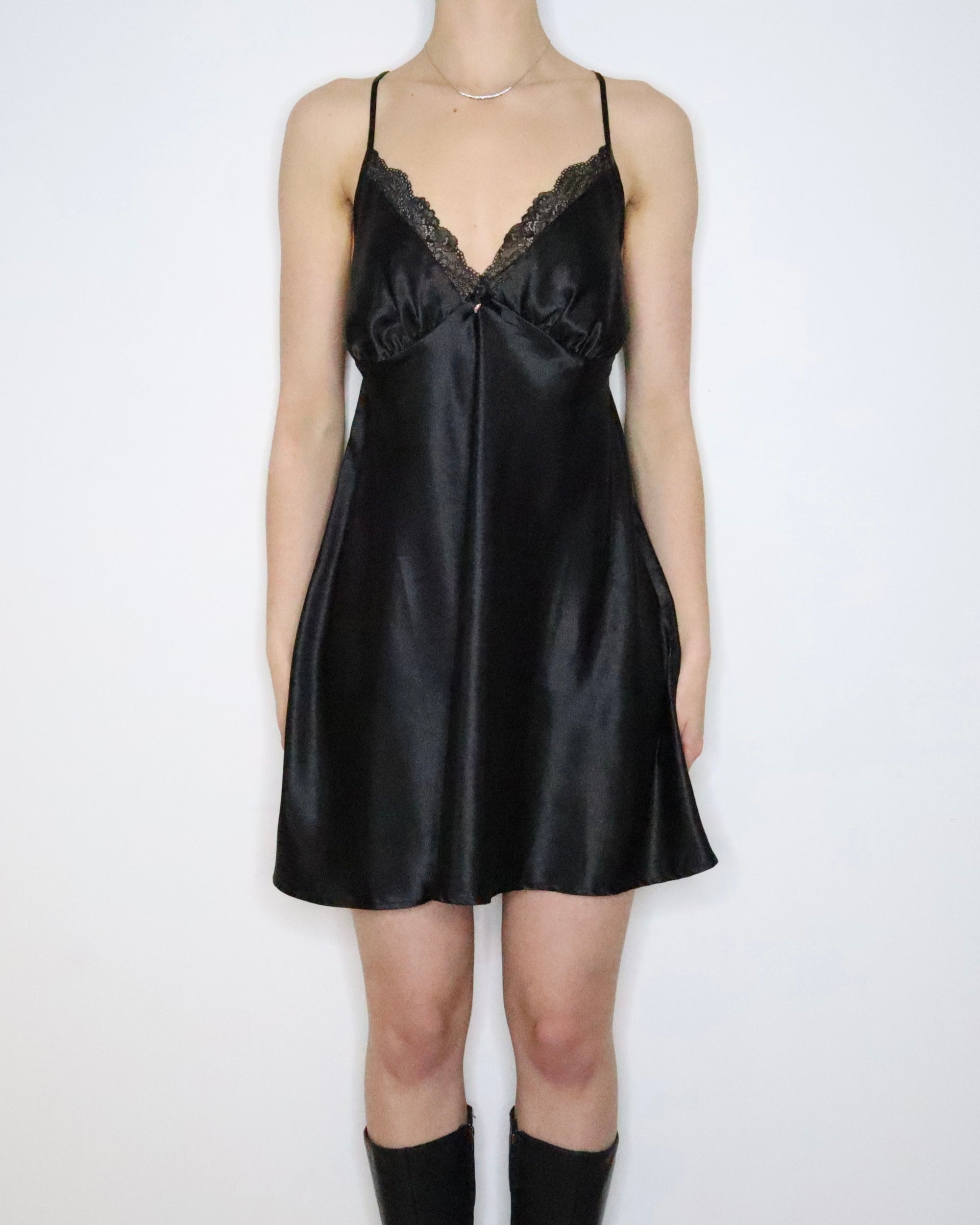 Backless Black Satin Slip Dress (XL) 
