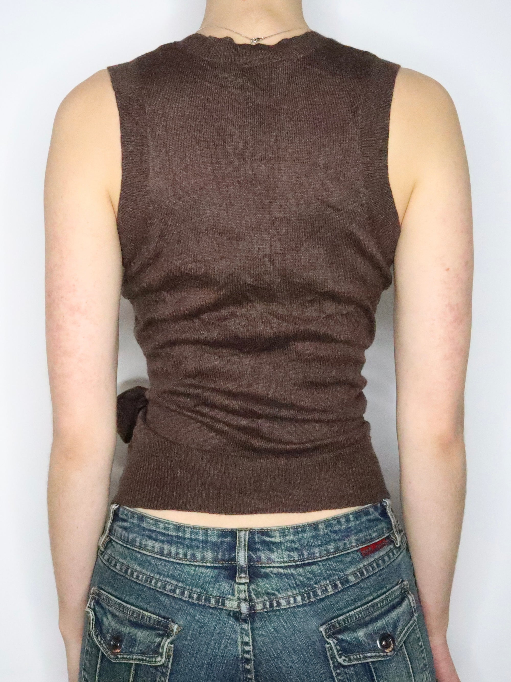 Brown Knit Sleeveless Top (S-M) 