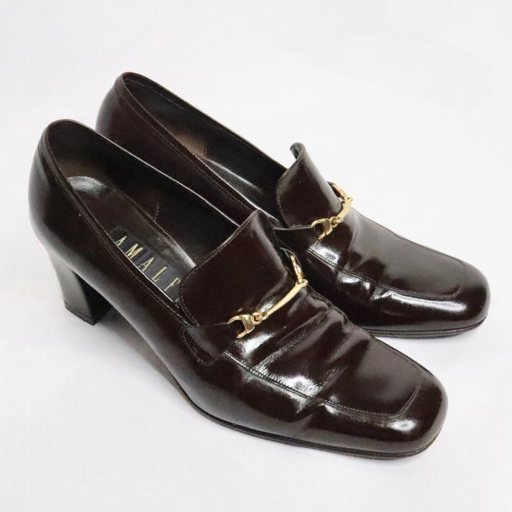 Italian Brown Leather Heeled Loafers (6.5 US)