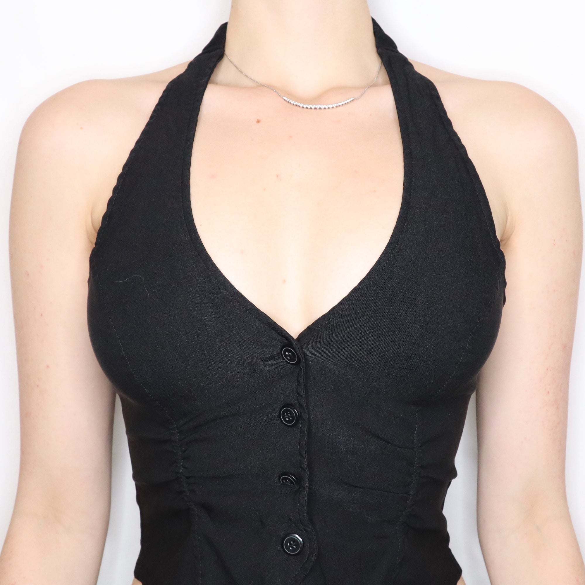Vintage Early 2000s Stretchy Black Waistcoat Halter Top
