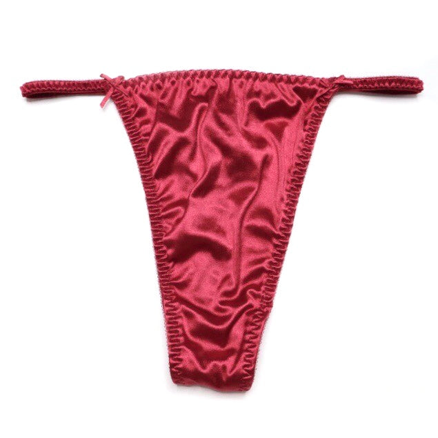 Vintage 90s Ruby Red Satin High Cut Thong