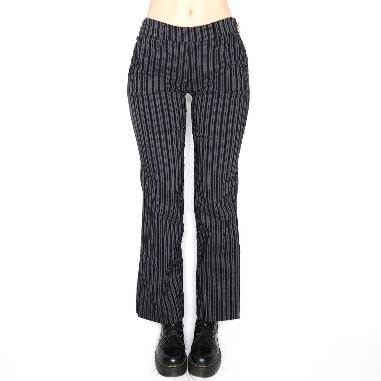 Vintage Y2K Black and Grey Striped Flare Pants