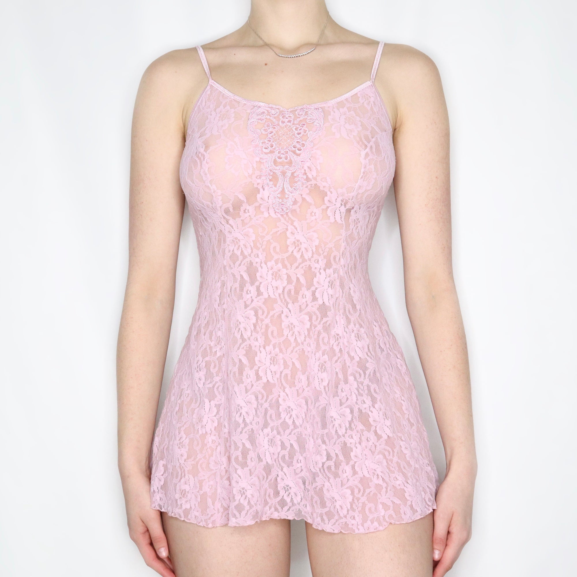 Vintage Y2K Pale Pink Lace Slip Dress