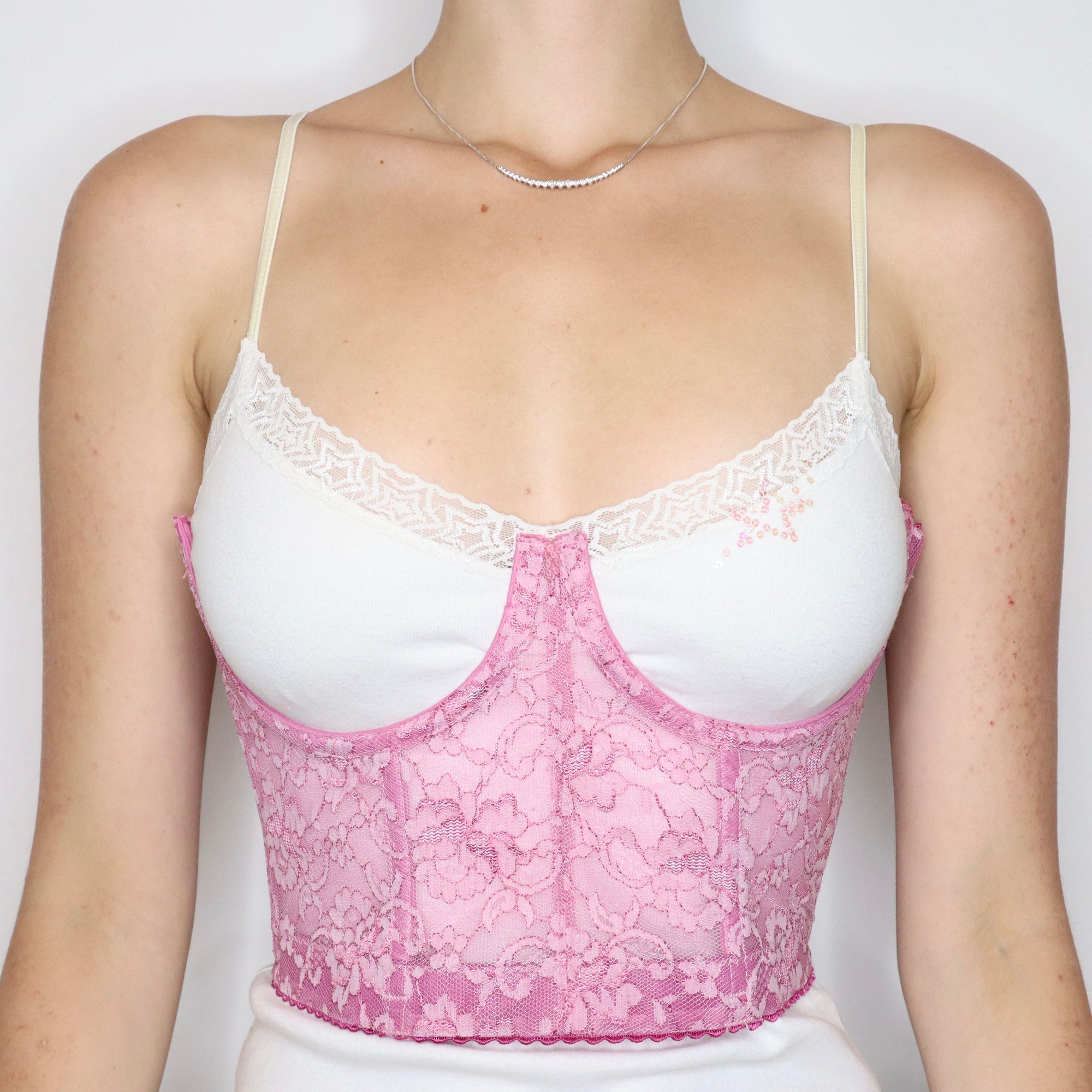 Vintage 90s Hand Dyed Berry Pink Lace Underbust Bustier 