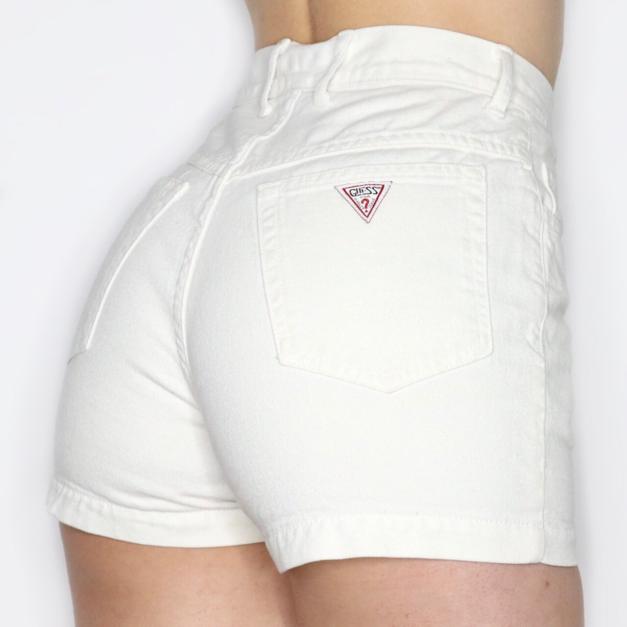 Vintage 80s Guess High Waisted White Denim Shorts