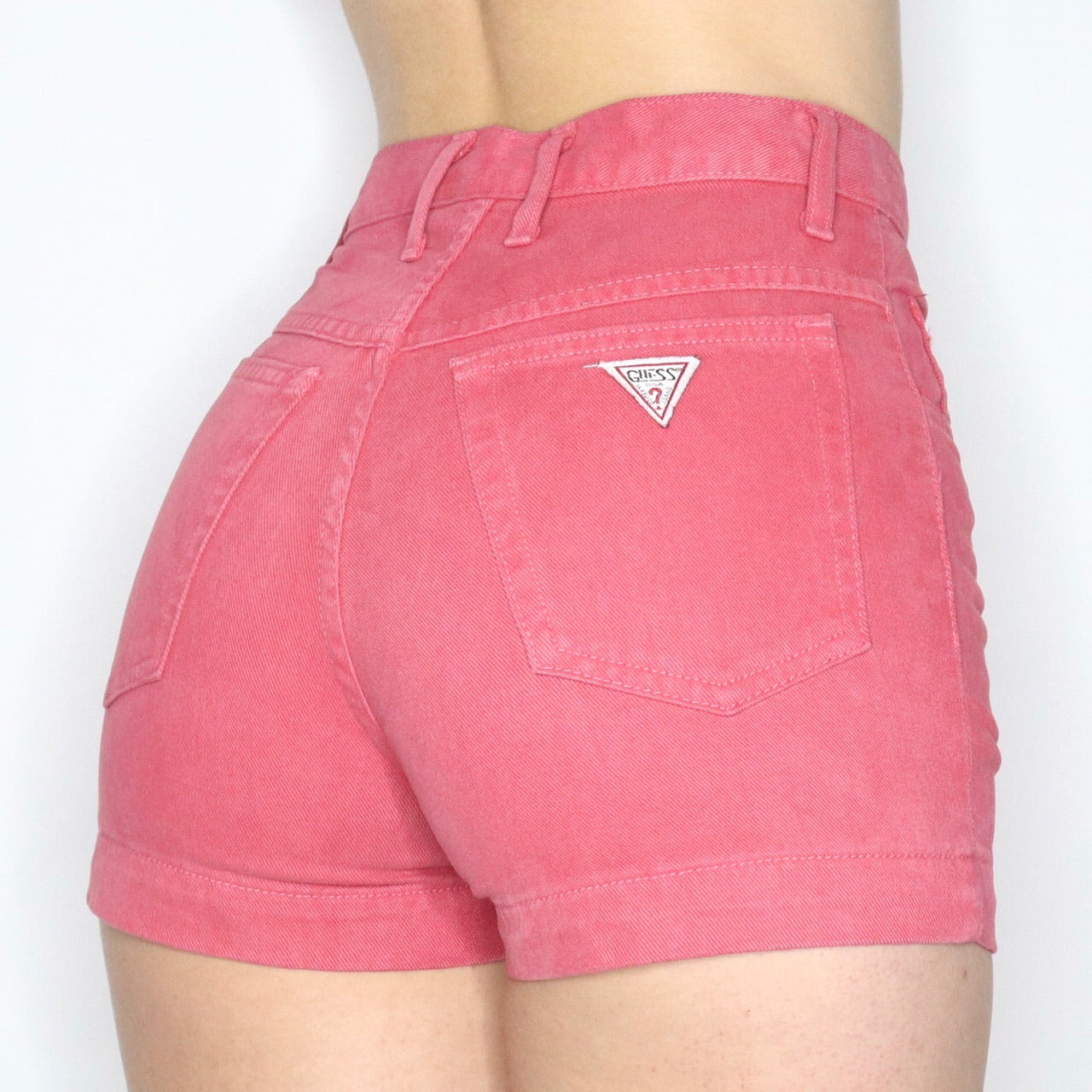 Vintage 80s Guess High Waisted Pale Red Denim Shorts