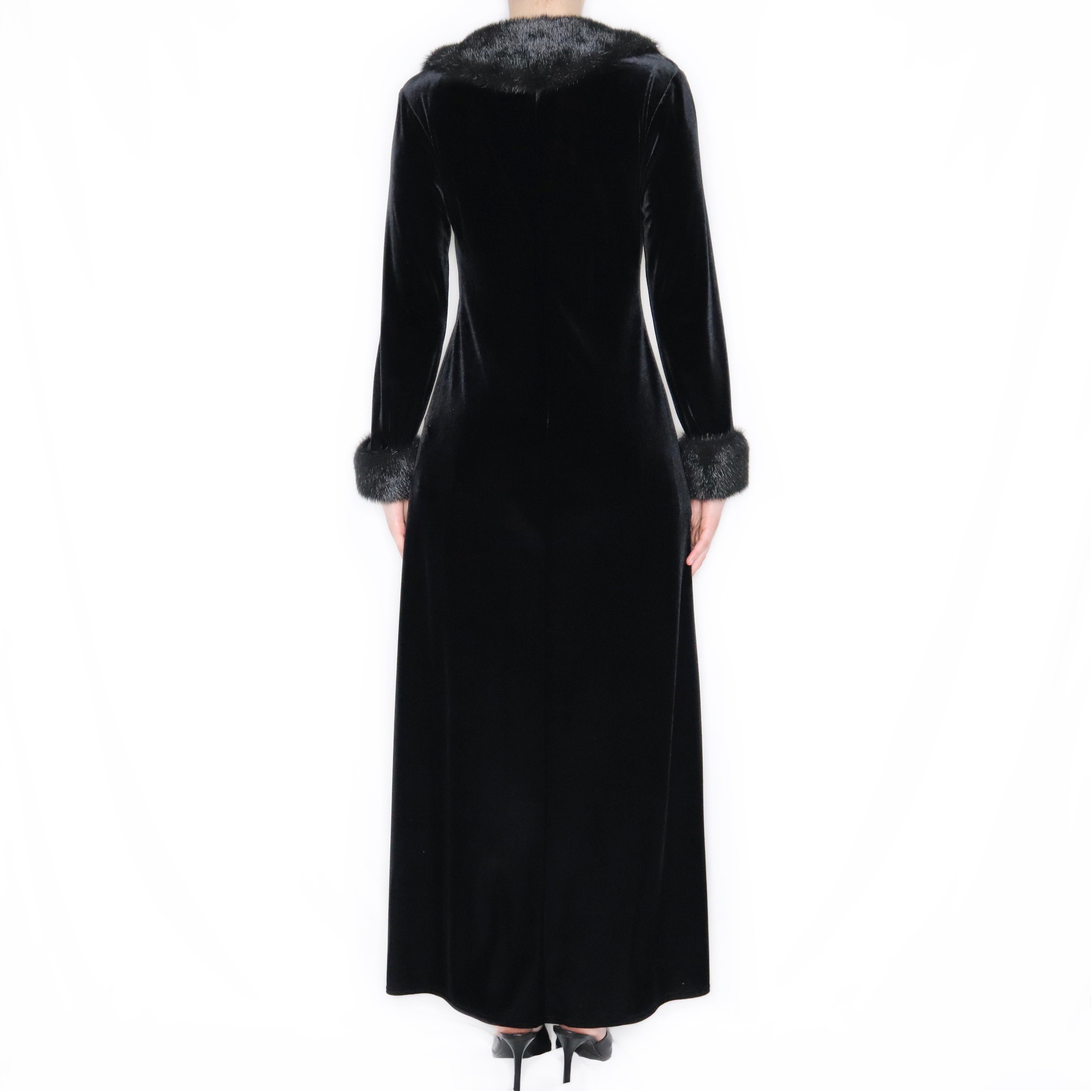 Vintage 90s Black Velvet Faux Fur Gothic Duster - Imber Vintage