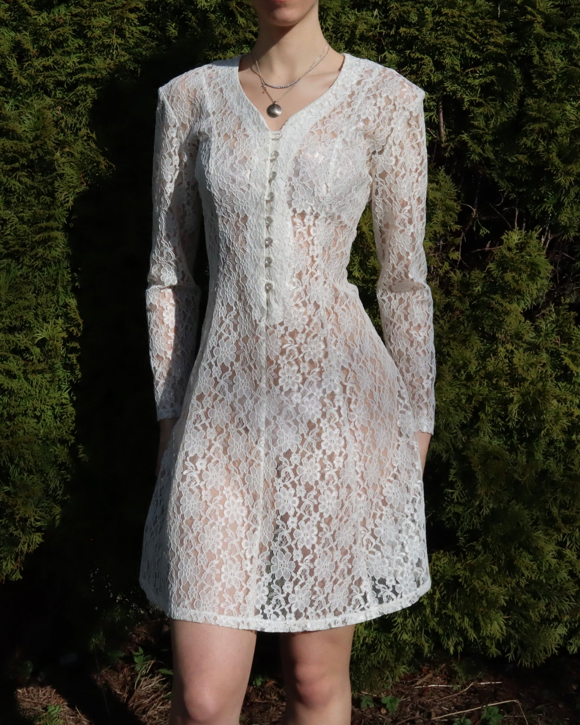 Sheer White Lace Dress (M-L) 