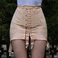 Vintage 40s Pale Pink Embroidered Corset Girdle Skirt - Imber Vintage