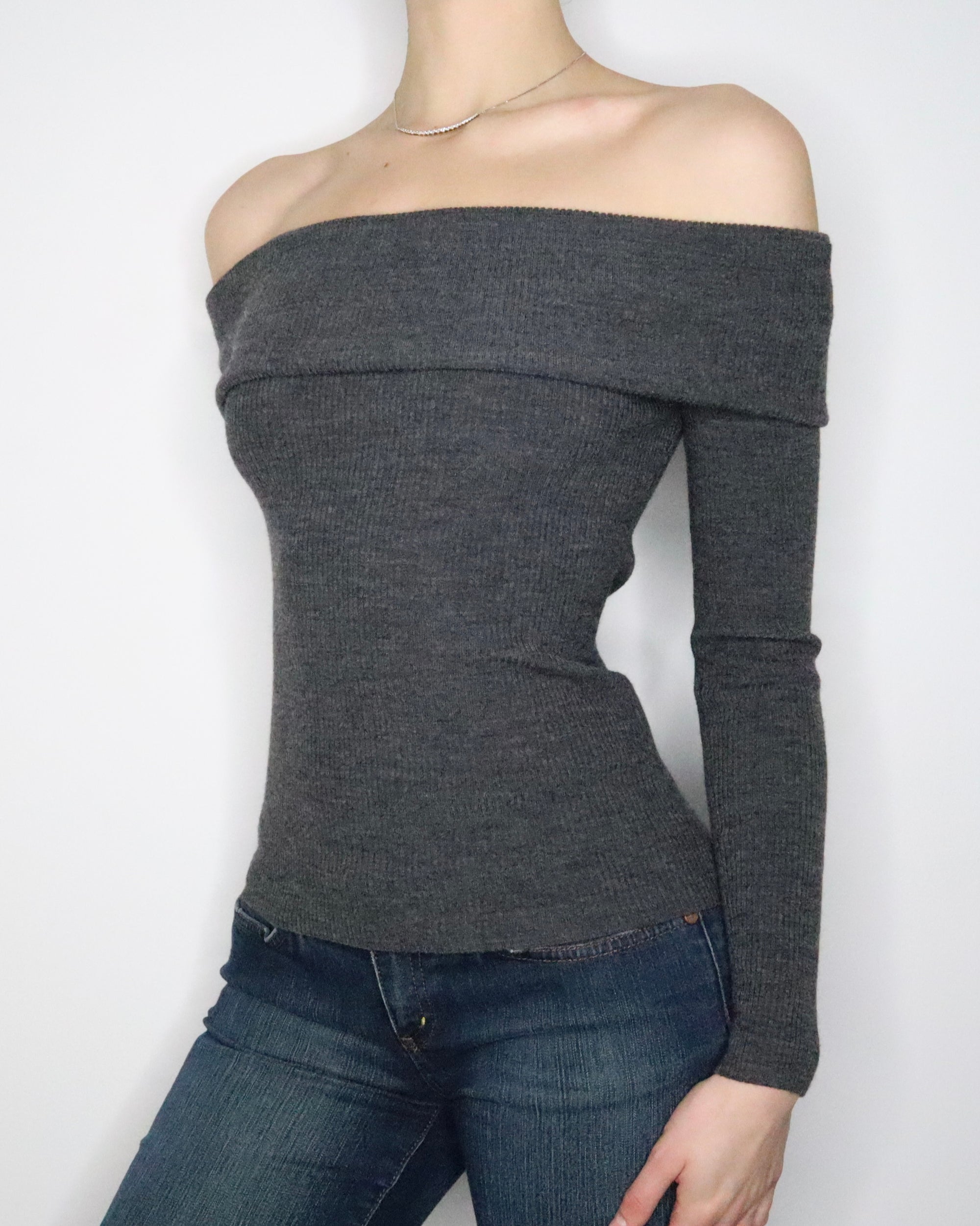 Gray Off the Shoulder Sweater (XS) 